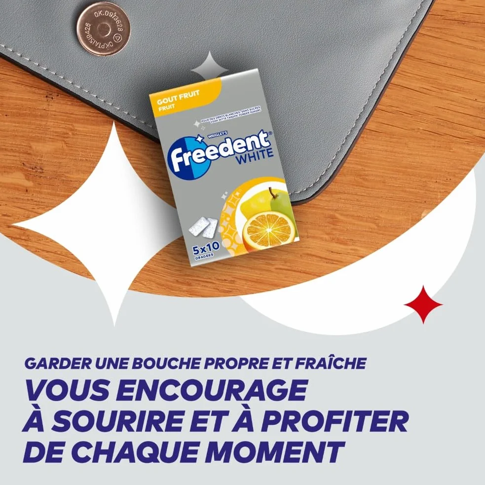 FREEDENT WHITE Chewing Gum Sans Sucre Goût Fruit 5 Paquets 70g