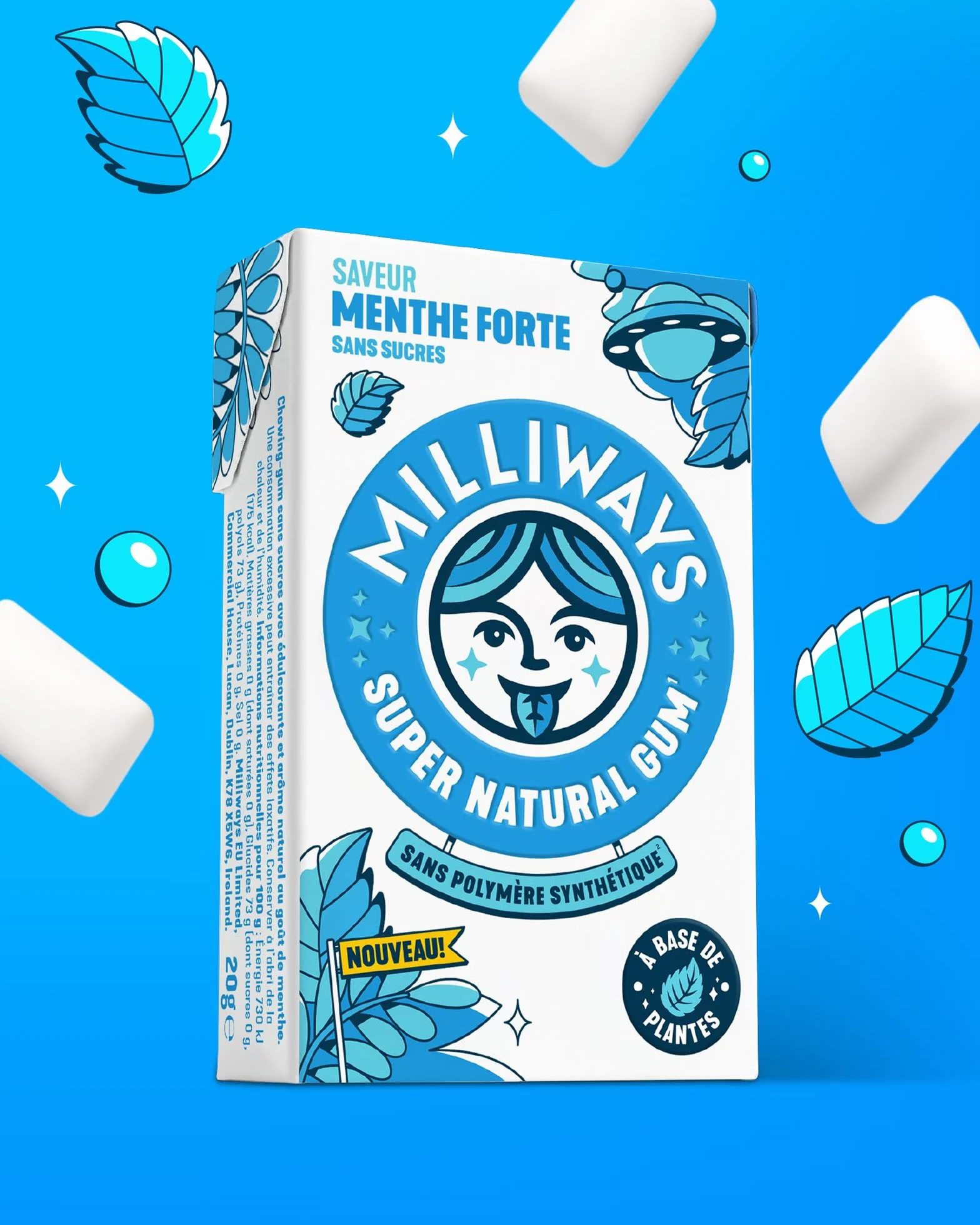 MILLIWAYS Chewing gum sans sucres menthe Xylitol 12 boîtes 10 dragées 20g