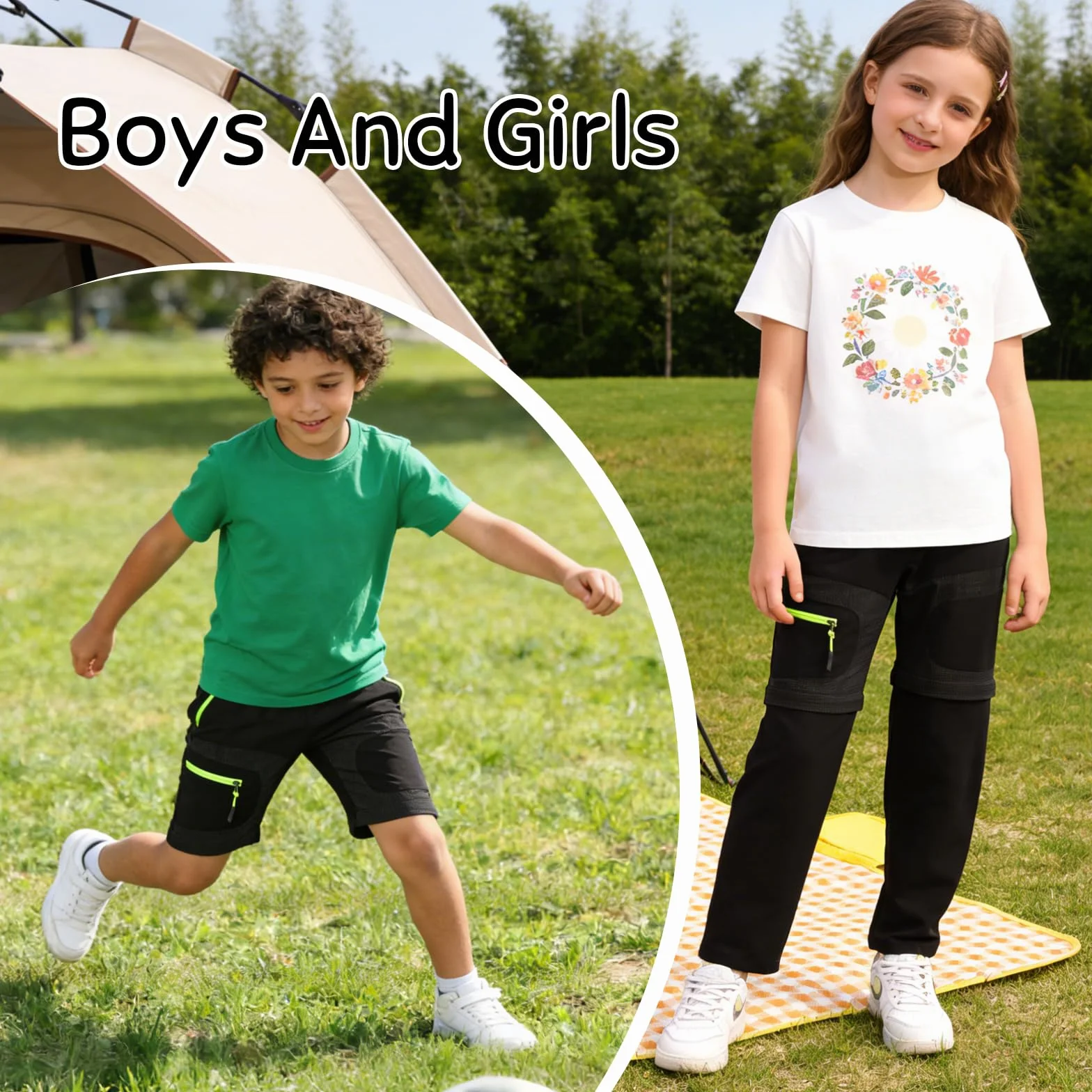 Pantalons de randonnée 2-en-1 Zip Off pour Enfants Garçons Filles Séchage Rapide d'été