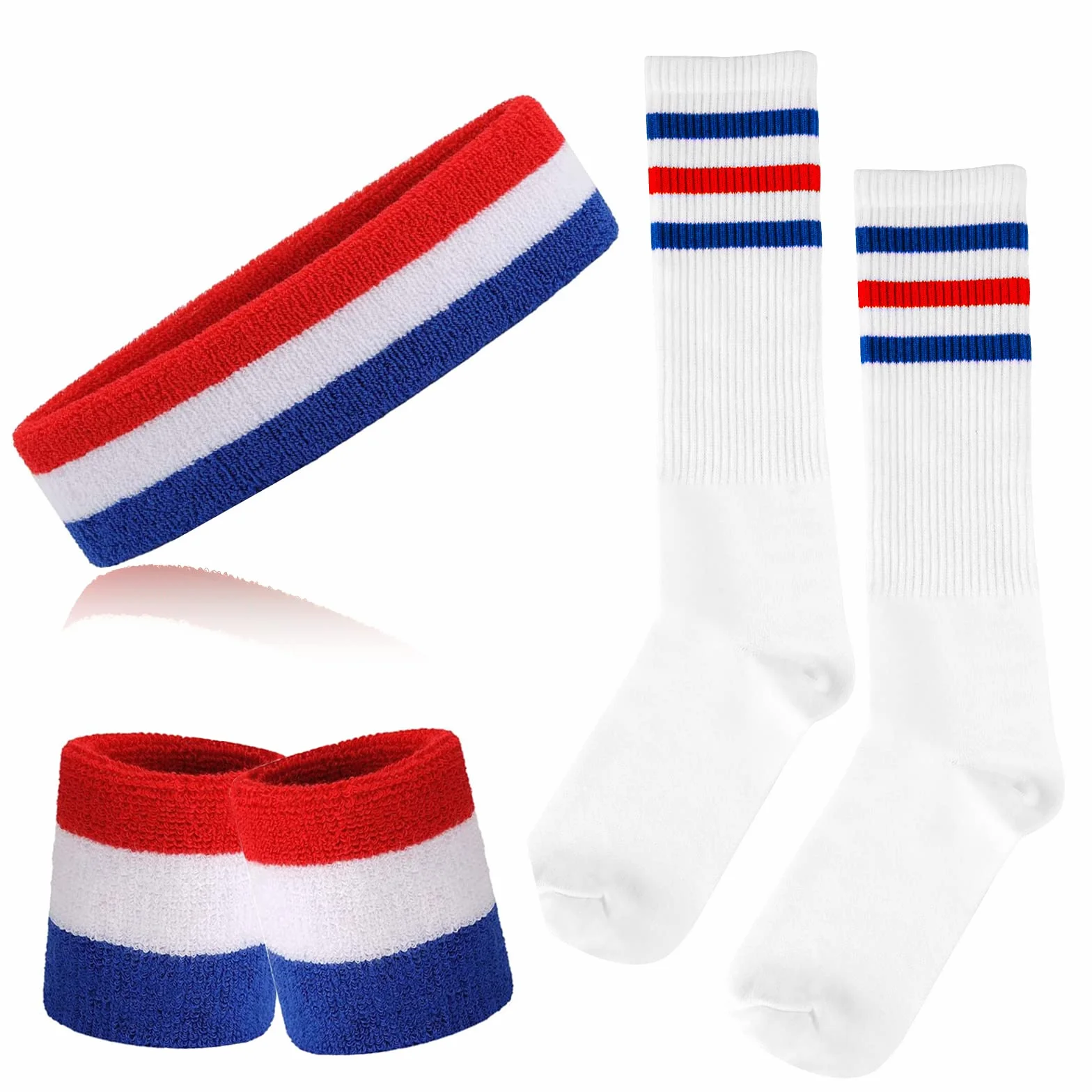 ONUPGO Lot de 5 bandeaux et chaussettes de sport rayés homme femme