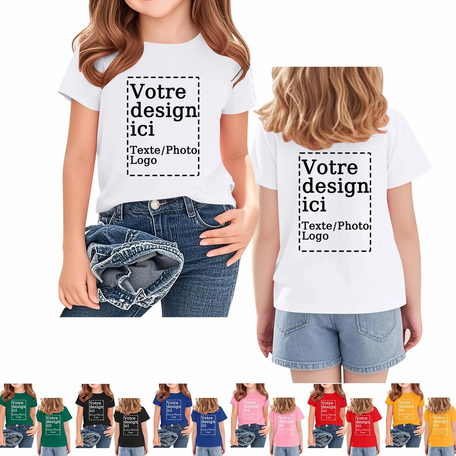T-Shirt Personnalisable Enfant Garçons Filles - T-Shirt Personnalisé Recto/Verso avec Texte Image Logo Manches Courtes