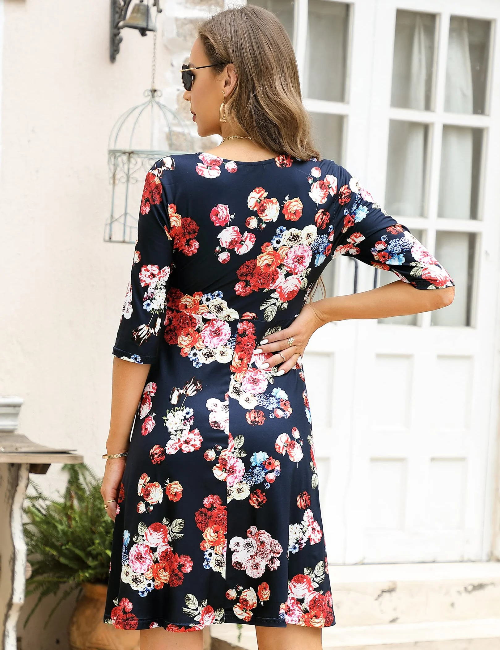 KOJOOIN Robe de maternité d'allaitement col en V manches courtes volants florale