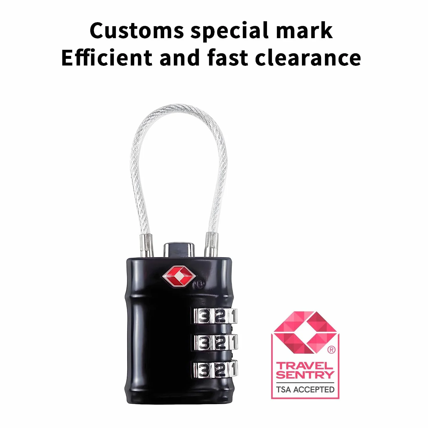 QUMOX Cadenas à câble TSA - Cadenas à combinaison 3 chiffres - Cadenas de voyage pour valise, alliage, noir