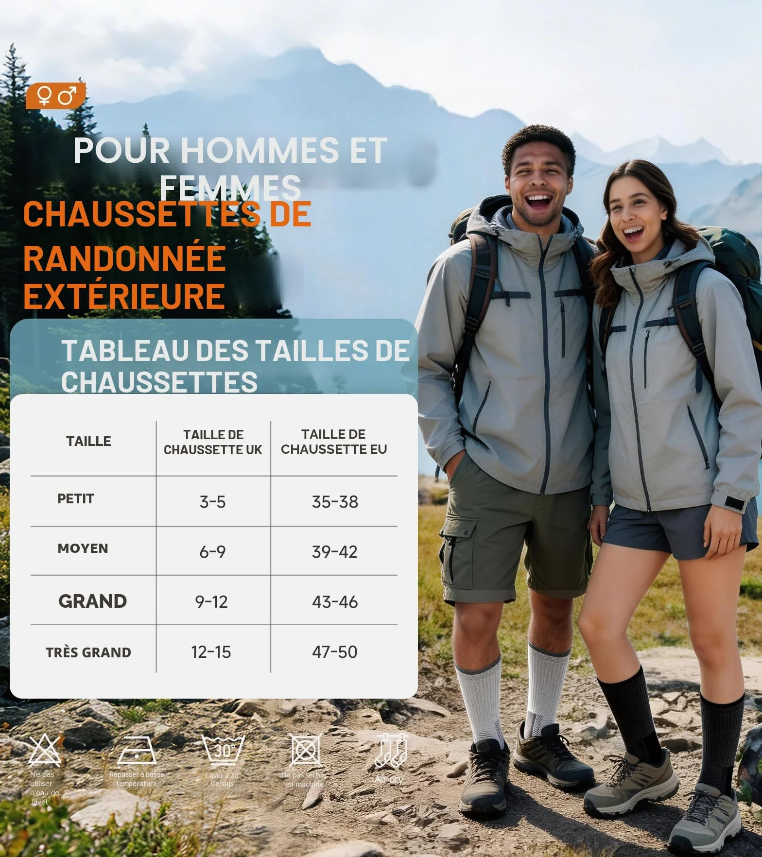 TANSTC Chaussettes de Randonnée en Laine Mérinos pour Femme Anti-ampoules Respirantes 3 Paires