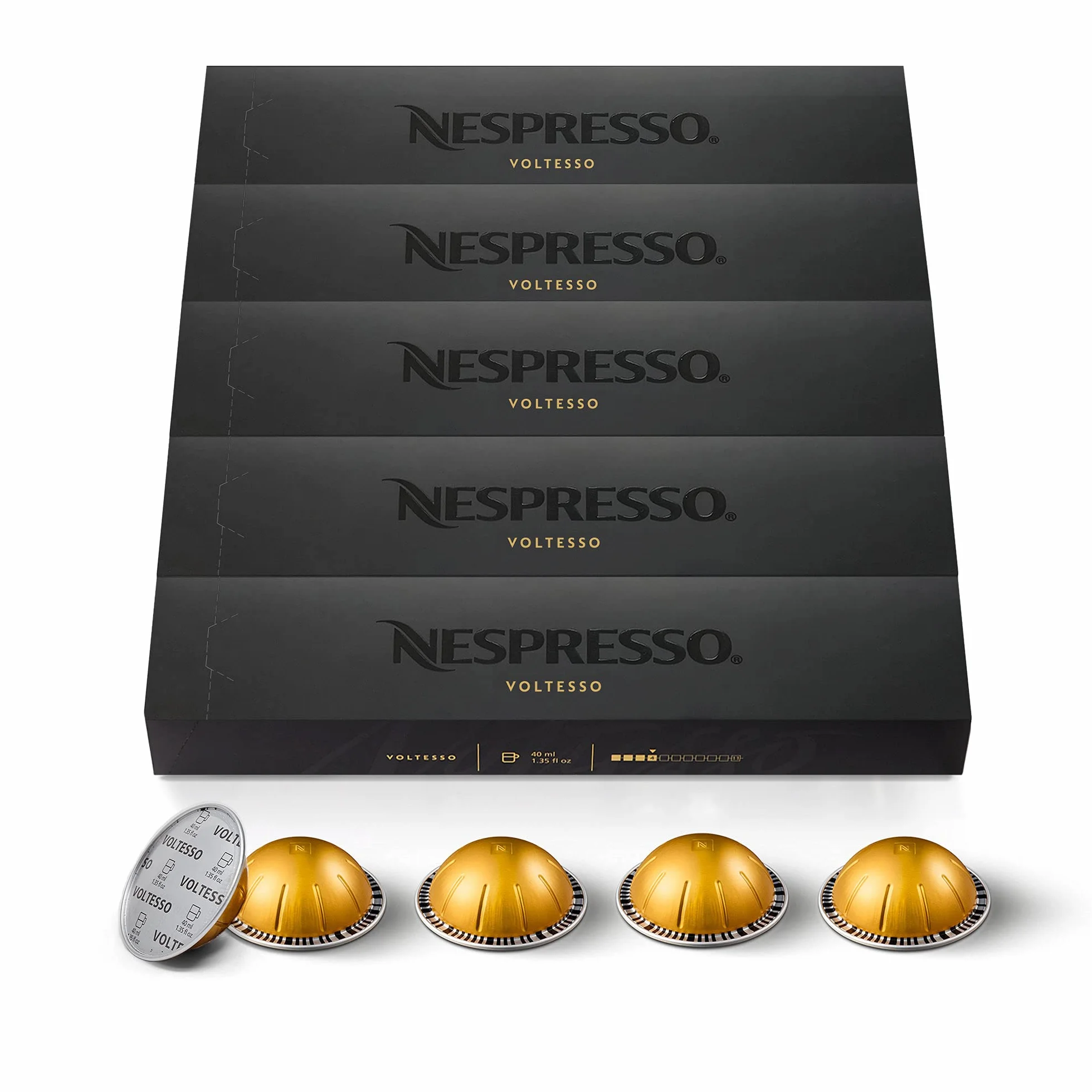Nespresso Vertuo – Bundle 50 Capsules de Café Voltesso – Intensité 4 – Pour Espresso 40 ml – (5 étuis de 10)