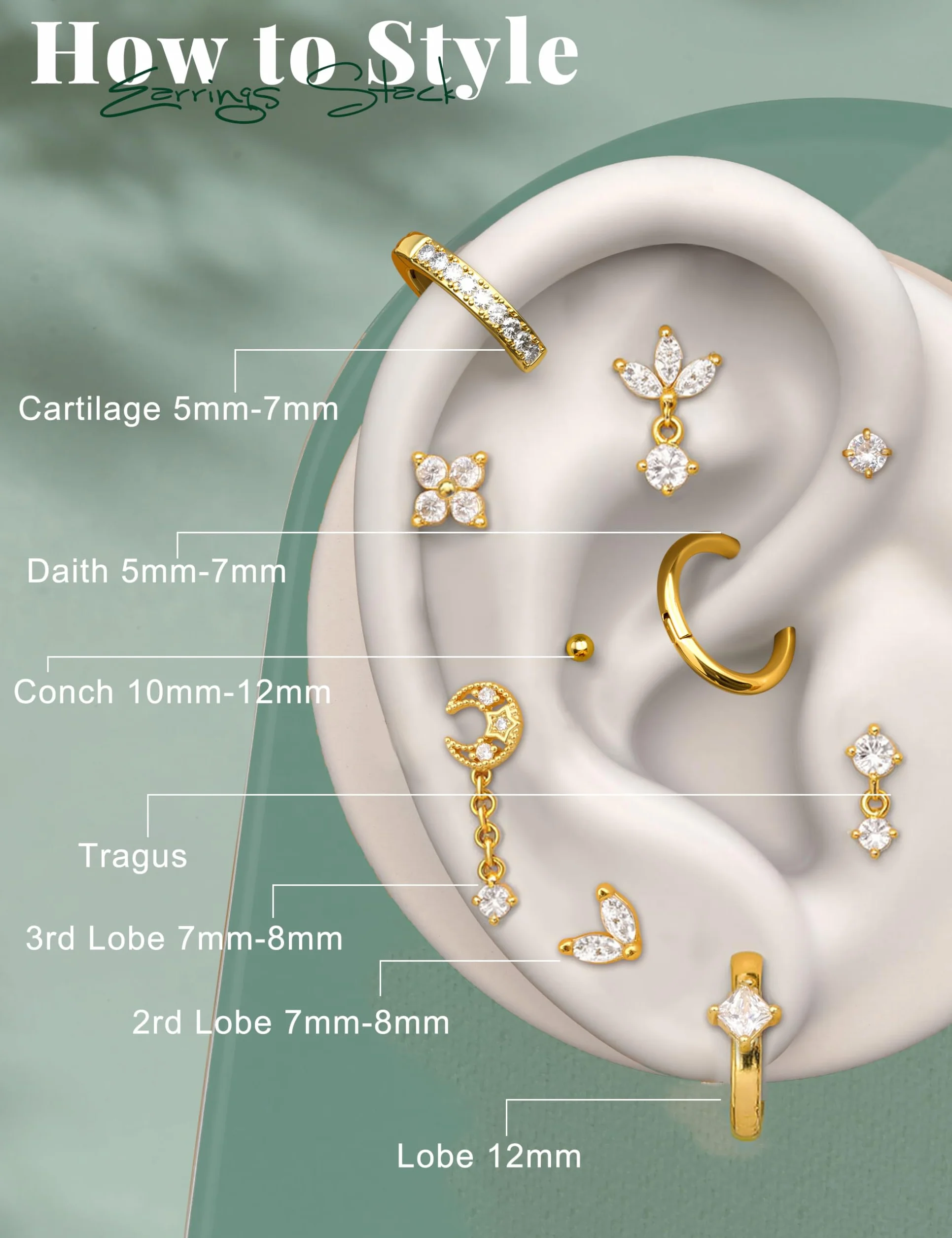 MILACOLATO Piercing Helix Boucles d'Oreilles Acier Inoxydable Tragus Conch Rook Daith Or Argent