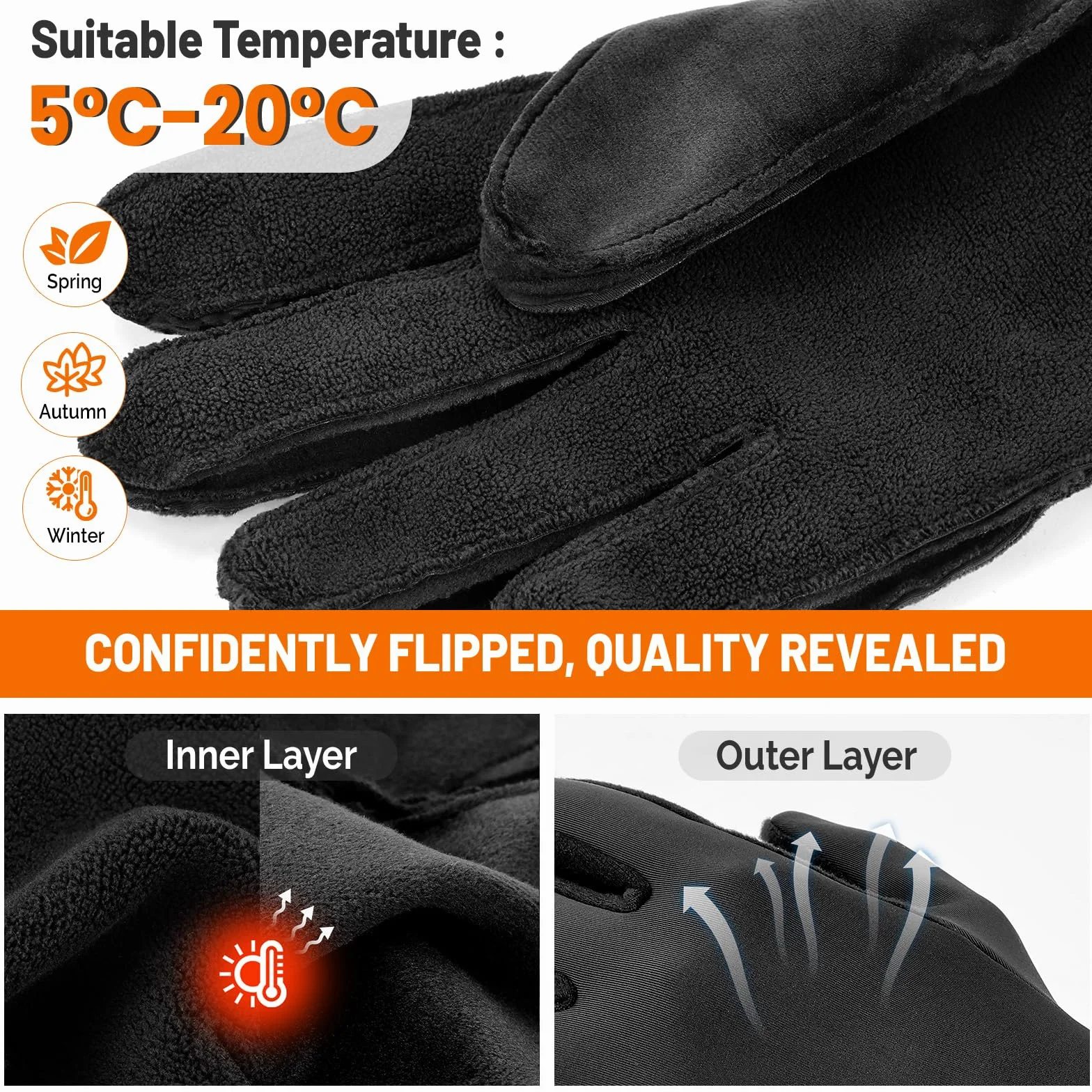 AOPREL Gants Thermiques Anti-Vent Tactiles Chauds Antidérapants Vélo Randonnée Running Conduite Sports d'Extérieur