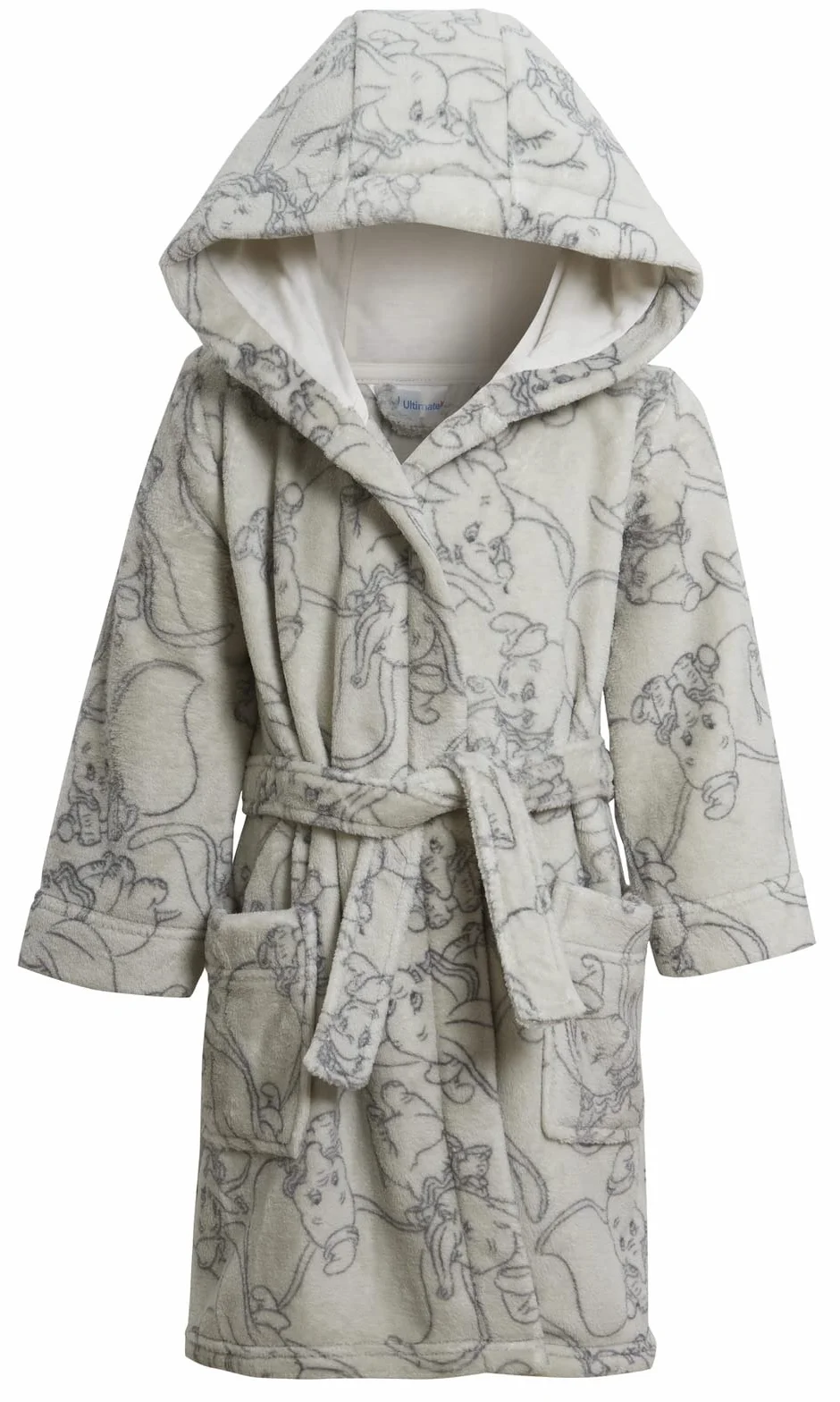Peignoir de bain à capuche Disney Dumbo polaire gris motif éléphant