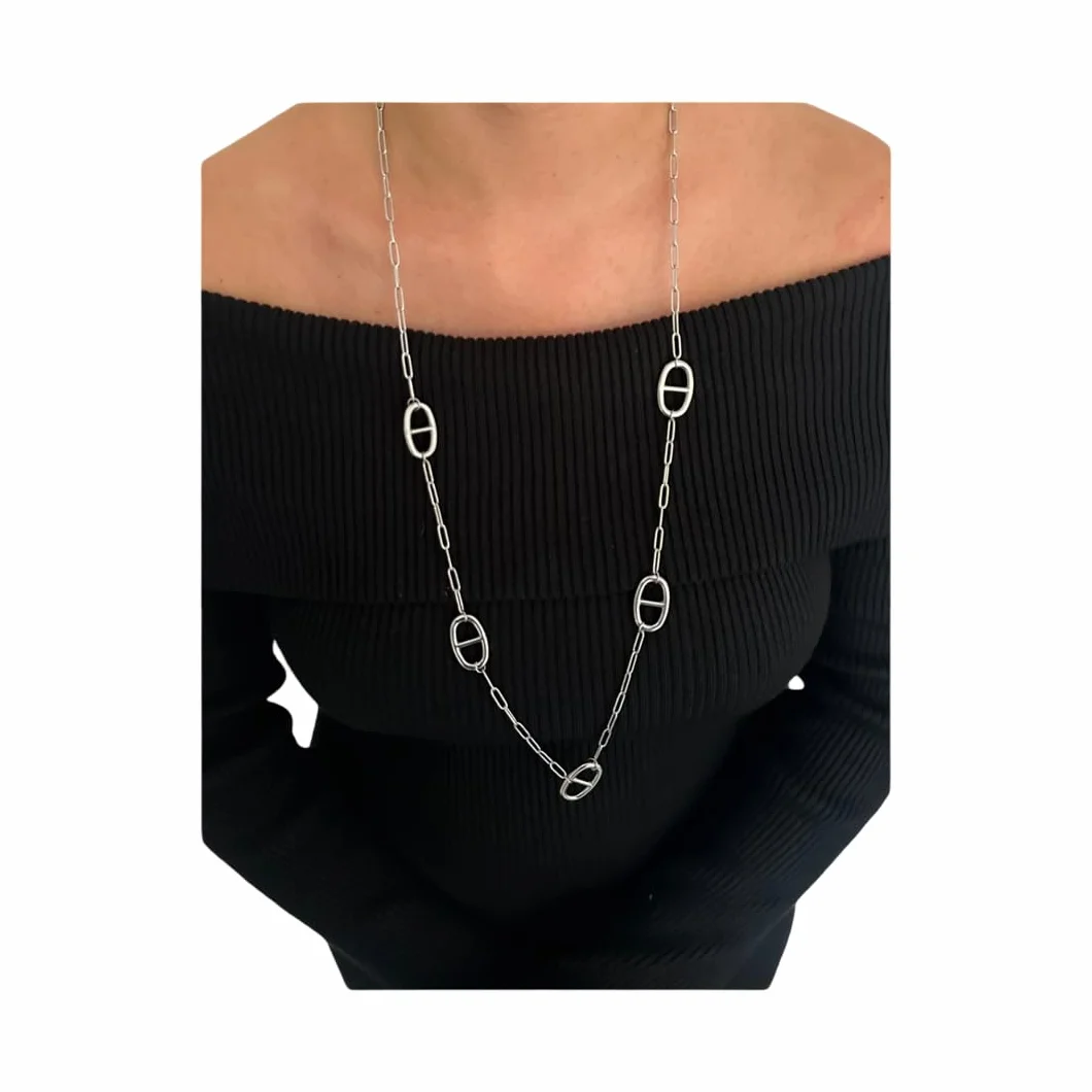 Collier sautoir maille marine personnalisé femme cadeau anniversaire noël chaîne maille trombone