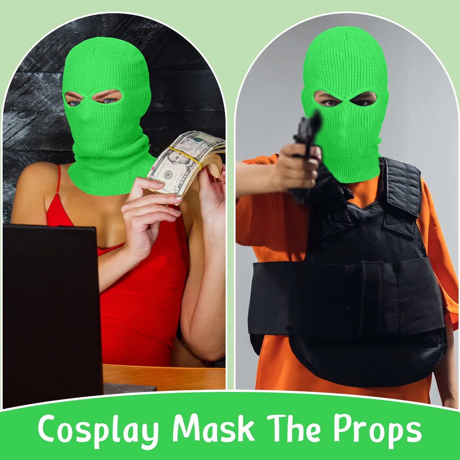 BBTO Balaclava à 2 Trous Masque de Ski Tricoté Intégral Cagoule d'Hiver pour Sports Ski Moto Vélo Extérieur (Vert Fluorescent)