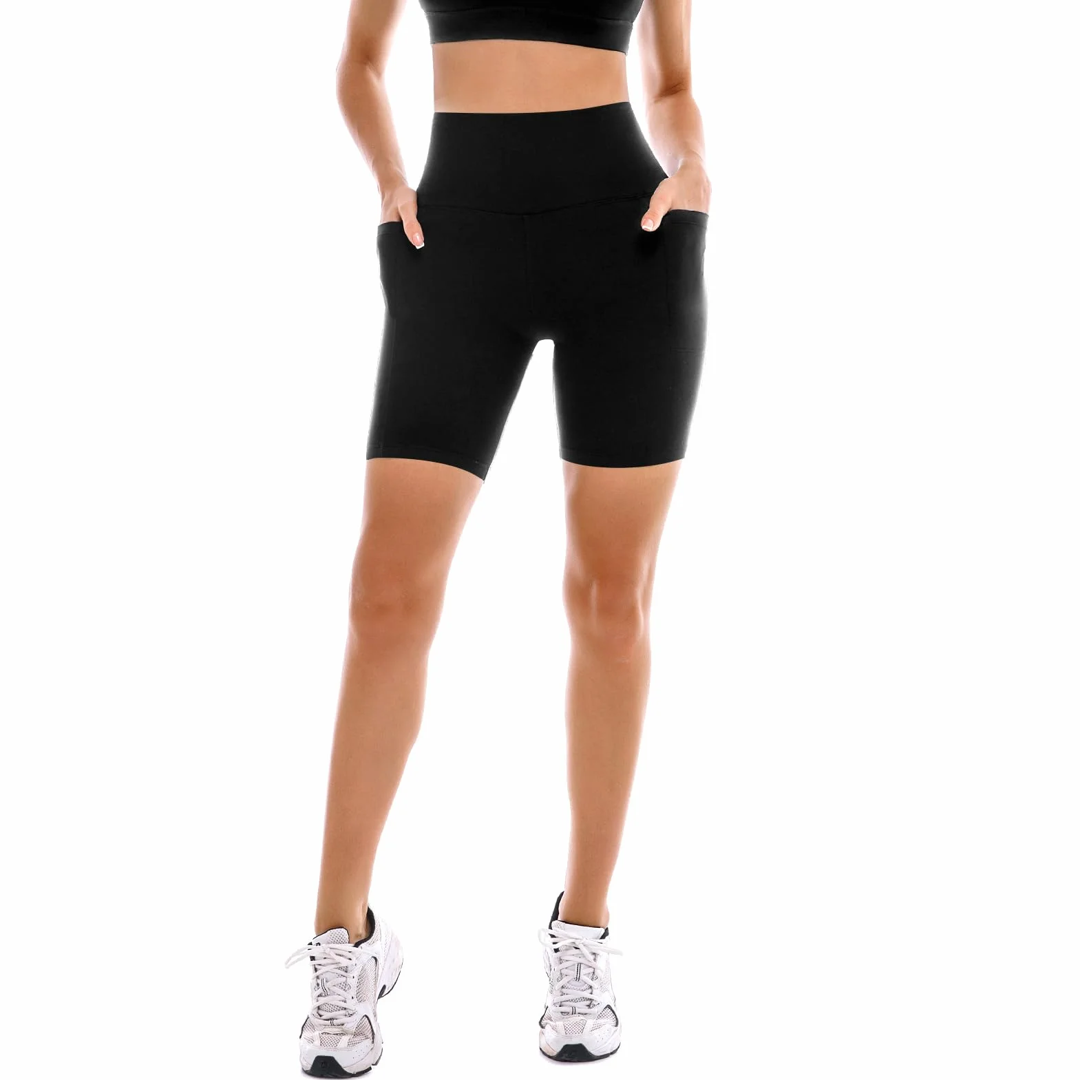 SINOPHANT Lot de 2 shorts cyclisme femme taille haute avec poches