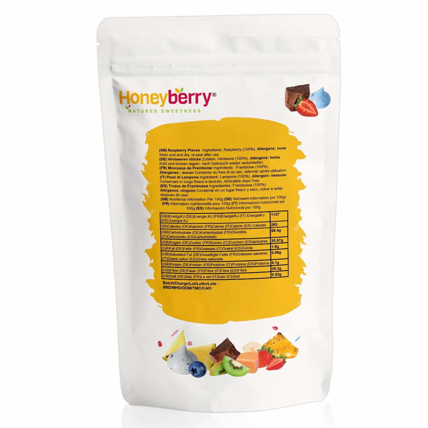 Framboises Lyophilisées en Morceaux 100g - Fruits Lyophilisés - Framboises Déshydratés en Morceaux - Framboises Séchées pour la Pâtisserie, la Décoration de Gâteaux, les Céréales et les Desserts