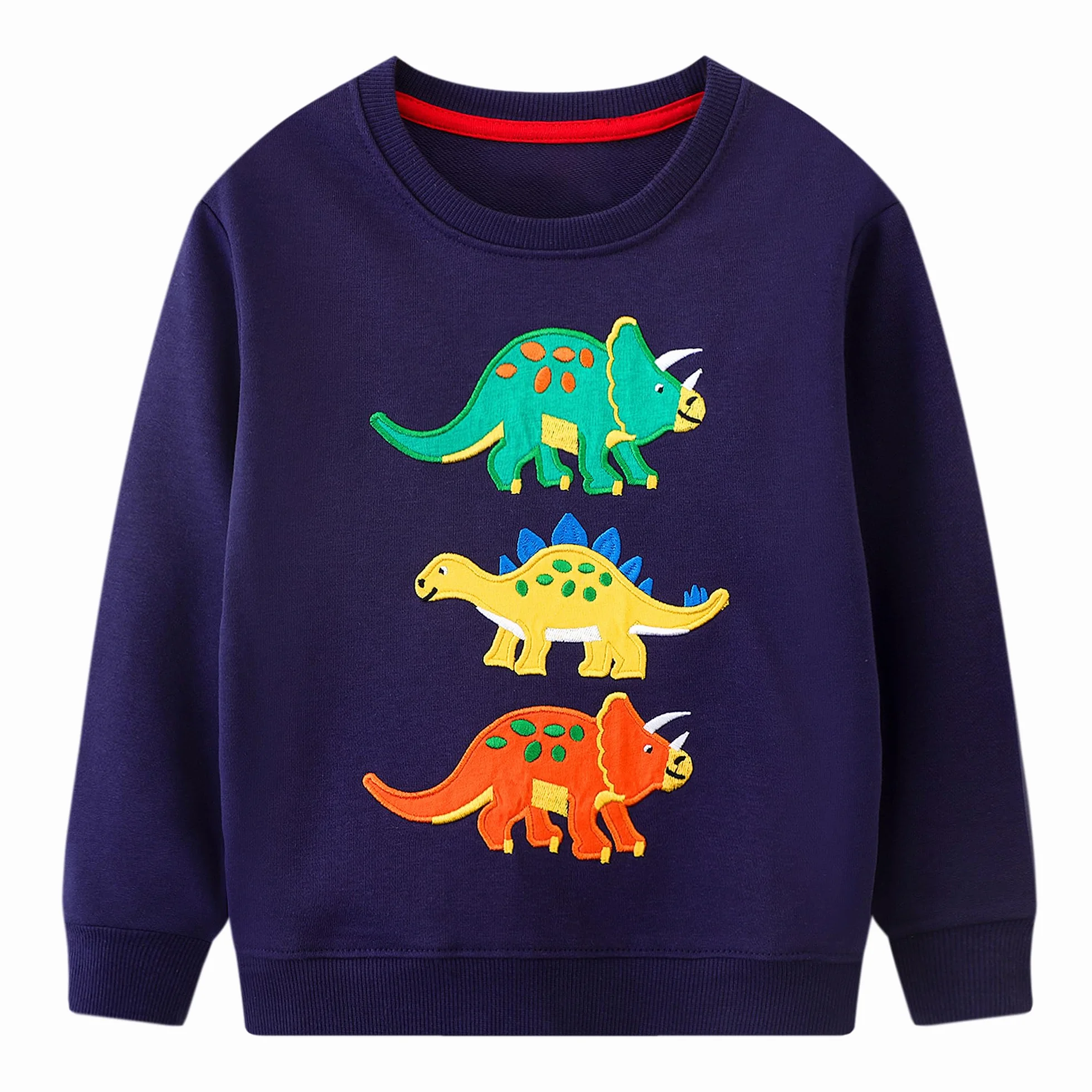 Sweatshirt Garçon Dinosaure Imprimé Bleu Marine Pullover Manches Longues Col Rond Enfants 2-7 Ans