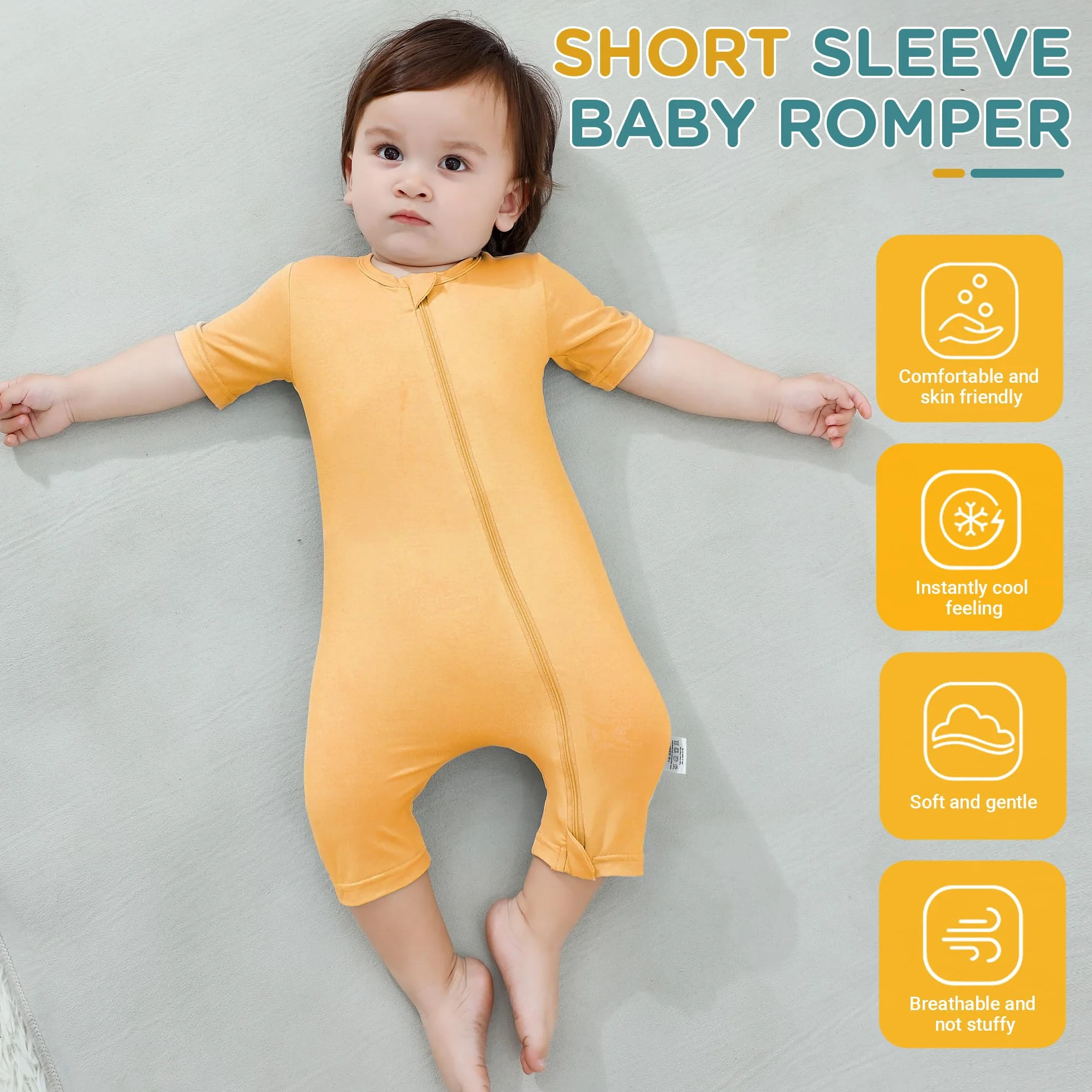 Pyjama Bébé Garçon en Fibre de Bambou - Grenouillère Été Manches Courtes Double Fermeture Éclair