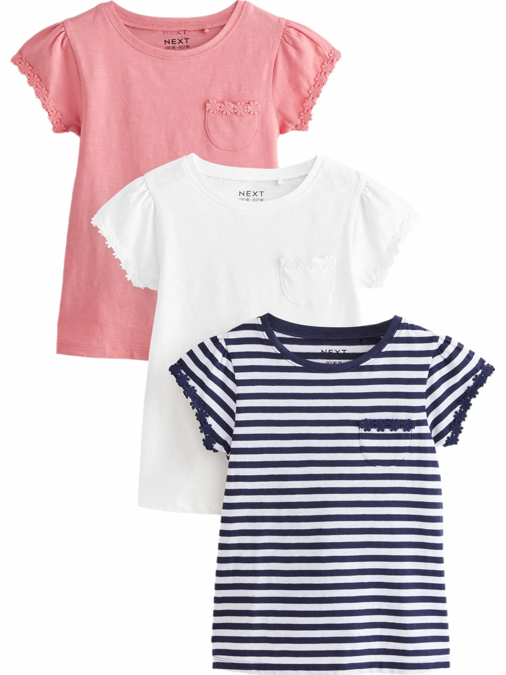 NEXT Fille T-Shirt avec liseré orné de Marguerites Lot de 3