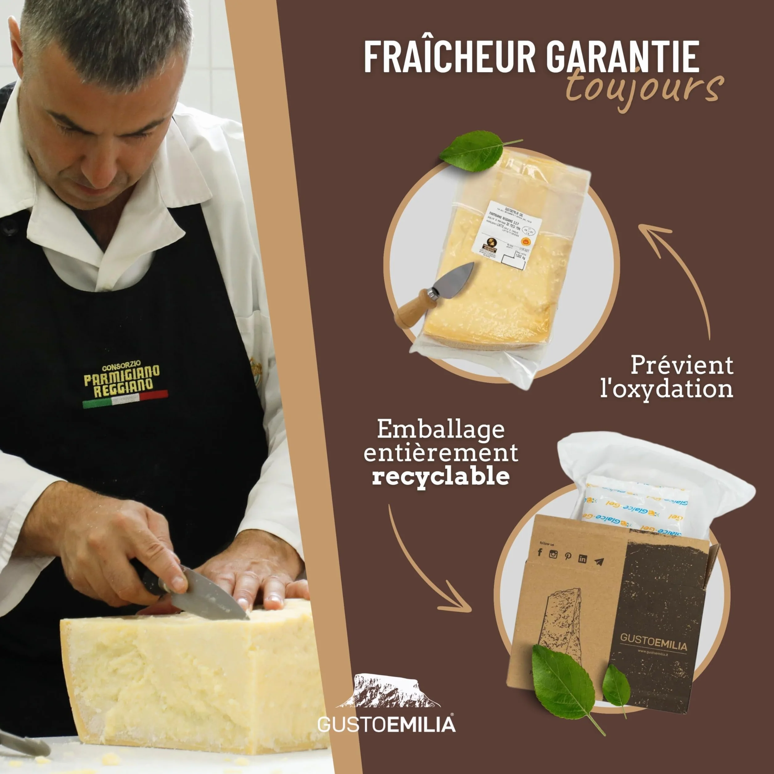 GUSTOEMILIA Montagne Parmigiano Reggiano Fromage 30 Mois Affiné - Idéal pour les Pâtes, le Pain, les Salades, les Collations et les Fruits - Fromage Parmesan Affiné Italien 1,1 lb (500g)