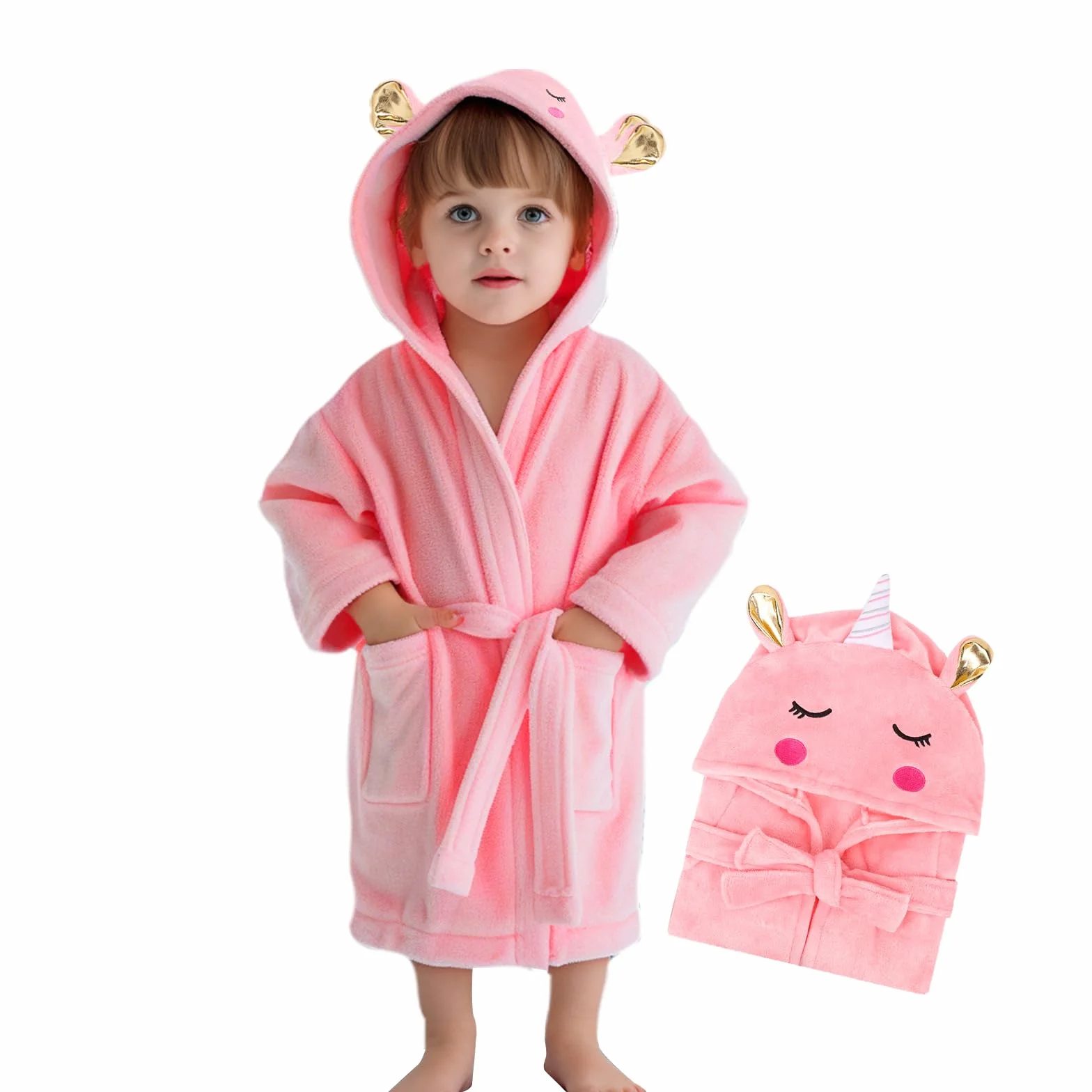 Peignoir Bébé à Capuche Polaire Douce Animale Enfant Fille Garçon 6-24 Mois