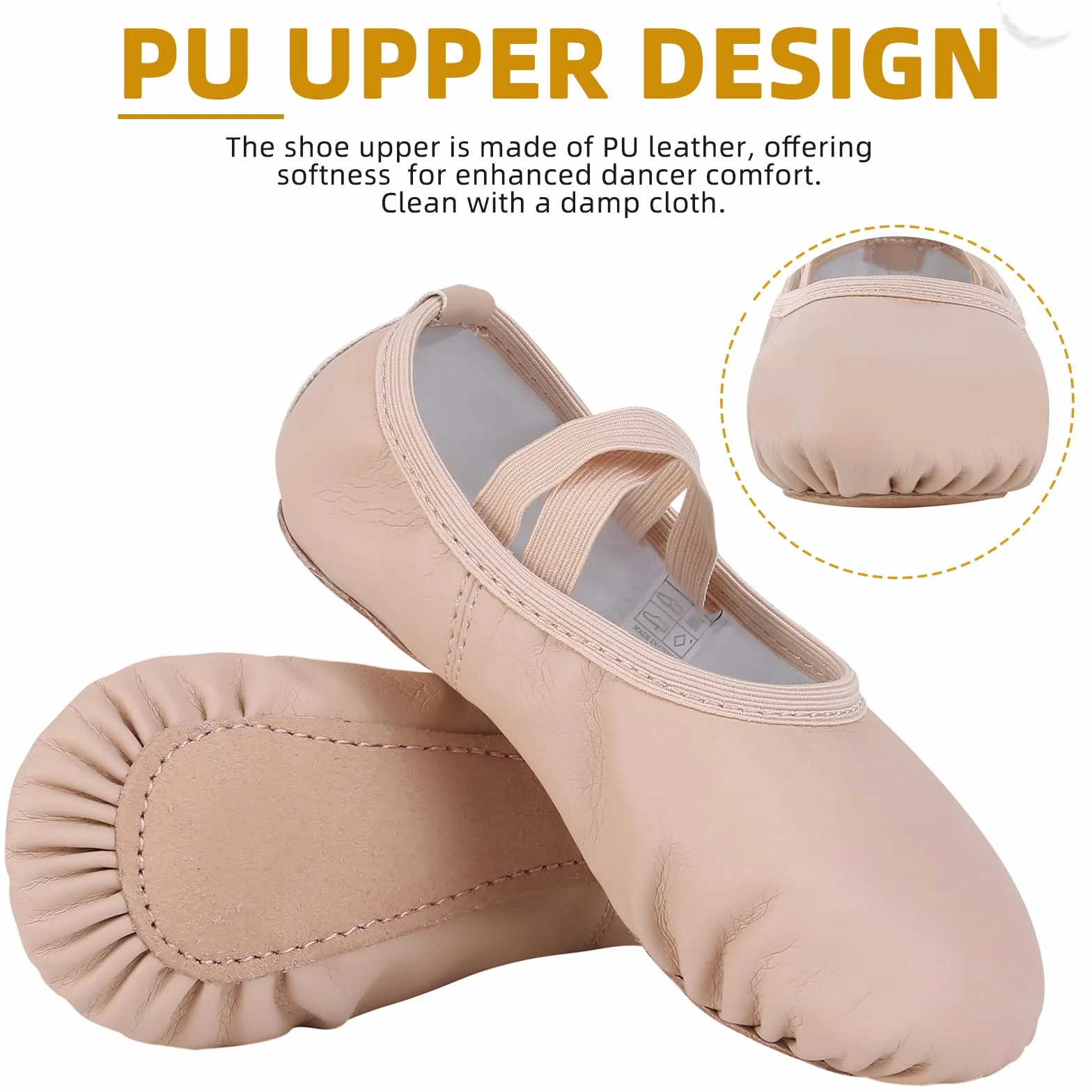 Acfoda Chaussures de Danse Fille Classique Cuir Semelle Complète Chaussons Ballet Ballerine