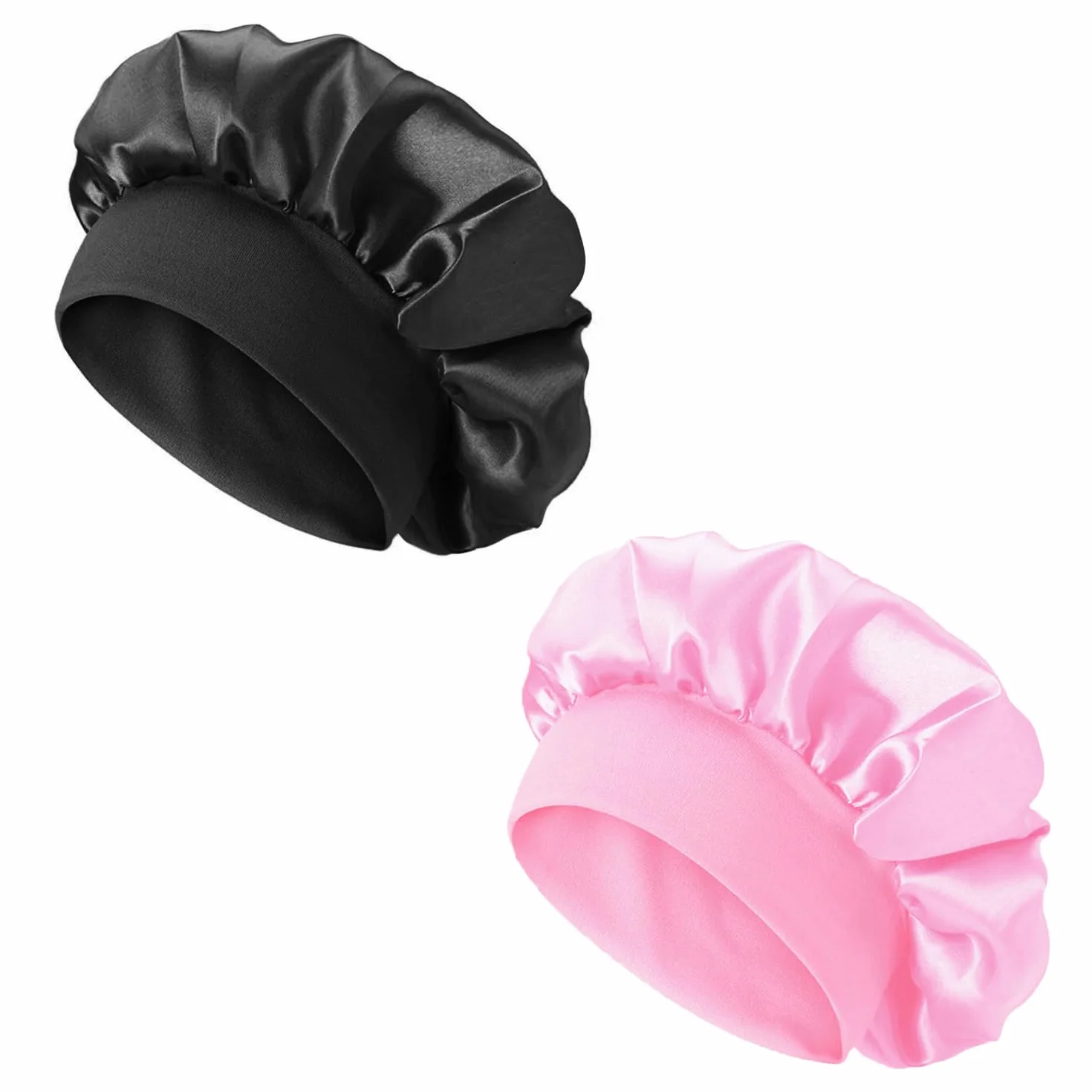 Bonnet Satin Cheveux Afro pour Femmes, Bonnet de Nuit en Soie (Motif de Rose: Noir+Rose)
