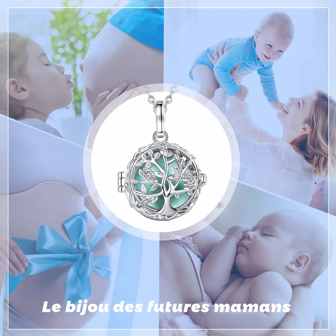 AEONSLOVE Collier Bola de Grossesse Pendentif Arbre de la Vie Grelot Musical pour Femmes Enceinte, 2 Chaînes