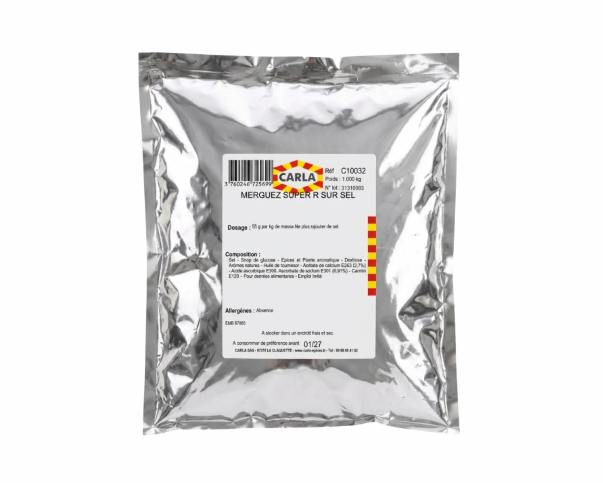 Epices merguez complet, avec sel, sachet de 1 kg pour la farbication de 18 kilos de produit fini
