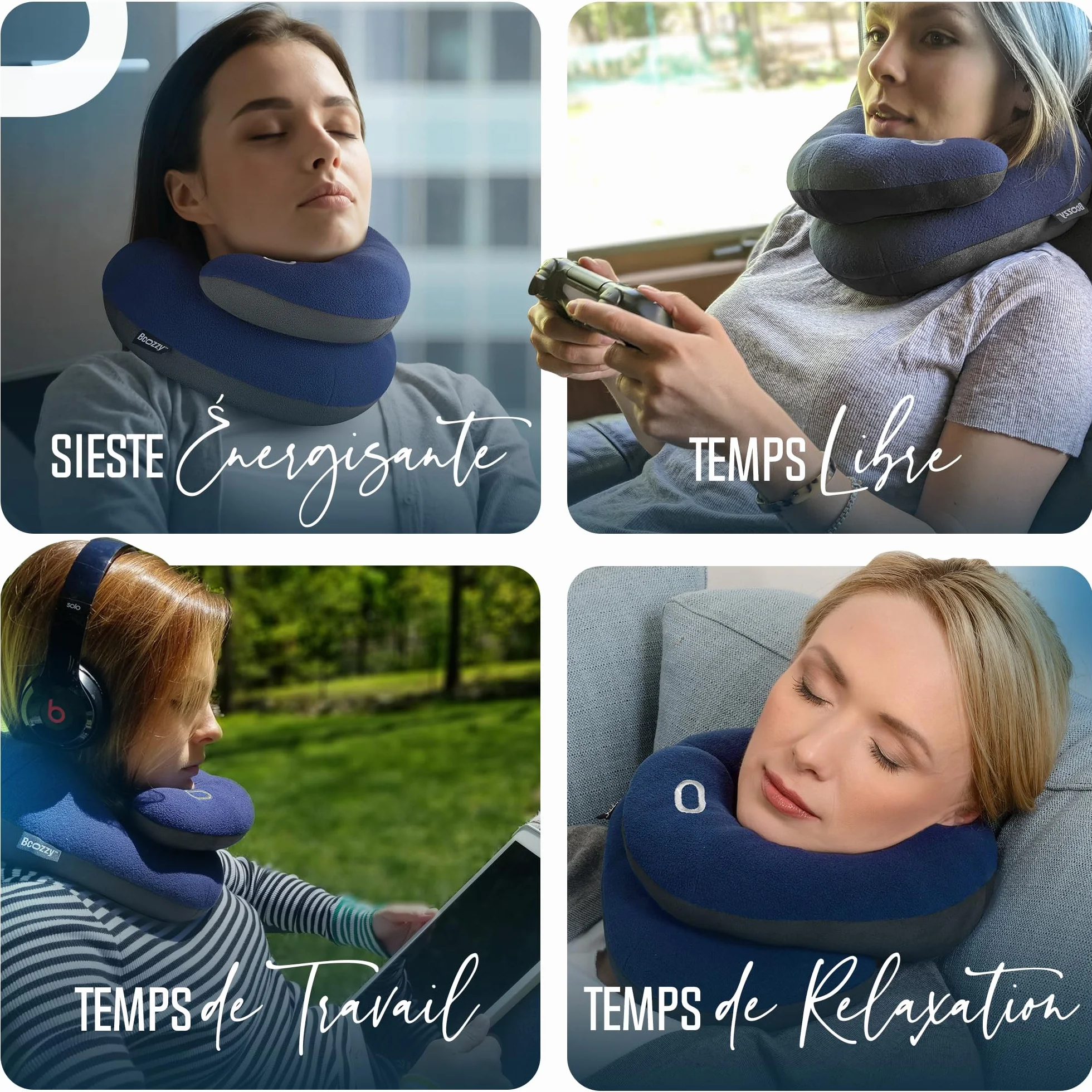 BCOZZY Oreiller Cervical Voyage Double Soutien Tête Cou Menton Lavable Taille Large Bleu Marine