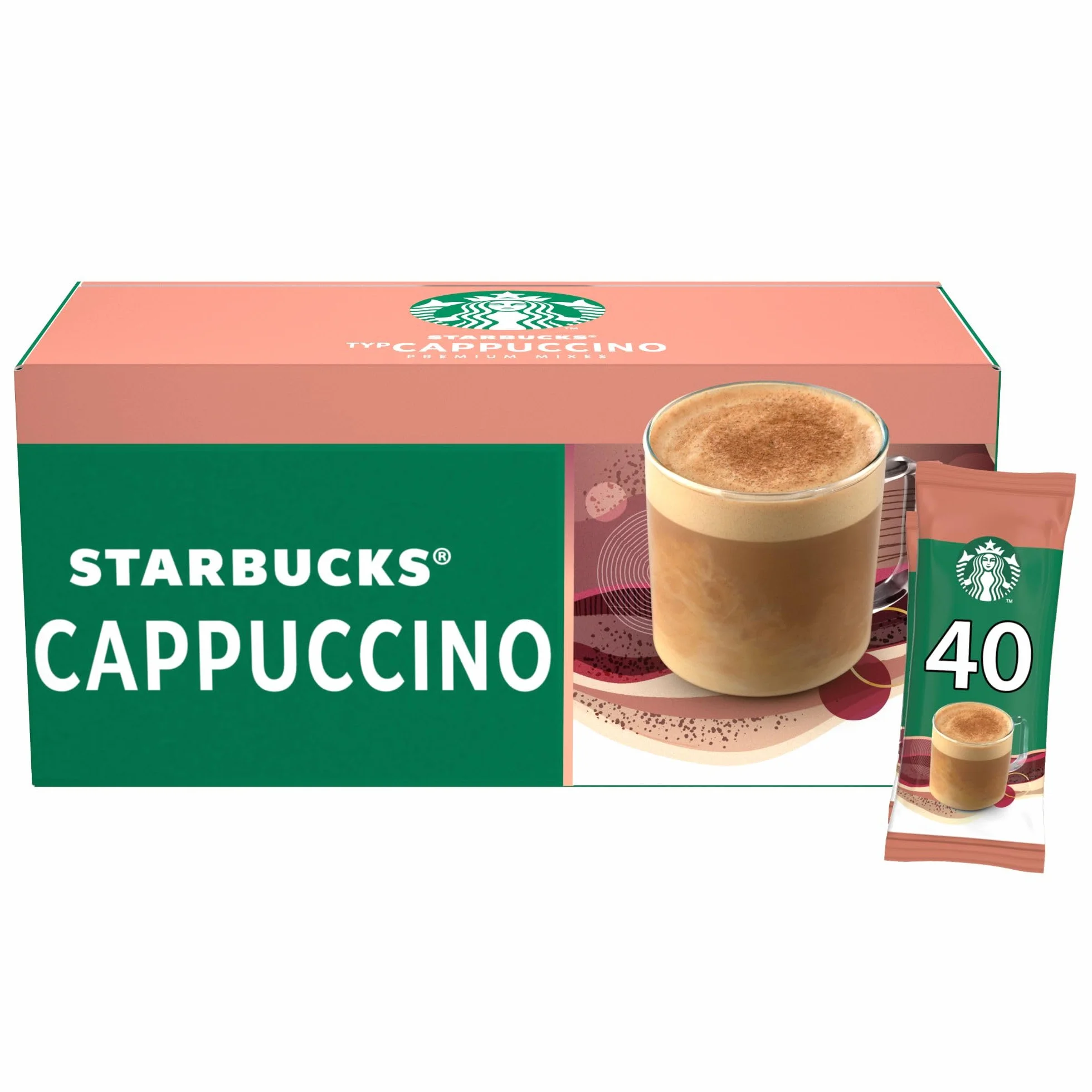 STARBUCKS Cappuccino - 40 Sachets Solubles - Spécialités Instantanées Gourmandes - Café 100% Arabica - Facile à Emporter - Boîte de 40 Sticks de 18g - 720g | Préparation soluble avec du lait et du café pour cappuccino, pour service monodose.
