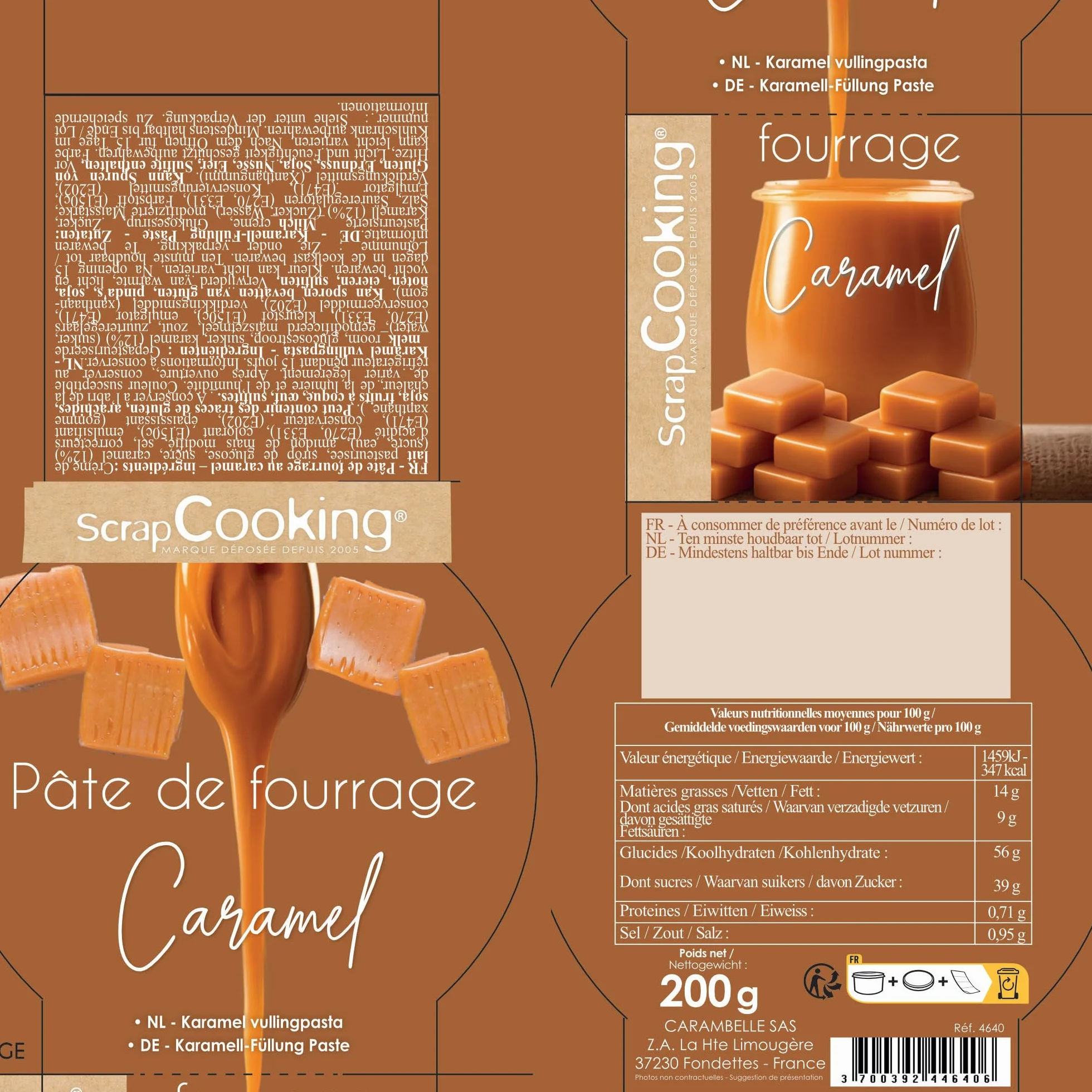 ScrapCooking - Pâte de Fourrage Caramel 200 g - Pour Fourrer Tablettes, Éclairs, Macarons, Gâteaux, Bûches de Noël, Cookies, Cheesecakes & Pâtisseries - 4640