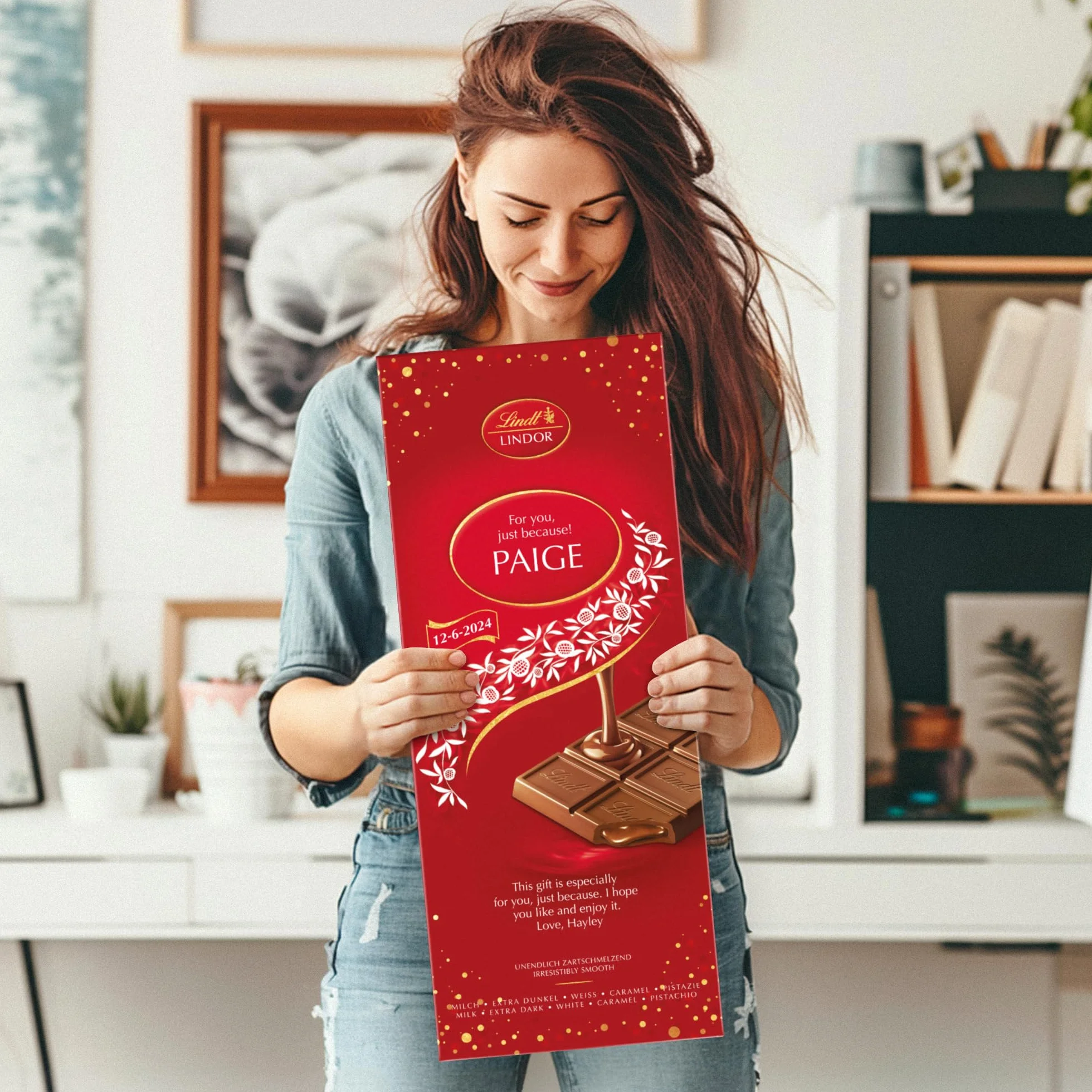 XXL Lindt Lindor Tablette de Chocolat Personnalisée - Cadeau Fête des pères - Cadeau Anniversaire Homme et Femme, Personnalisé avec Nom et Message avec 5 Barres Lindor