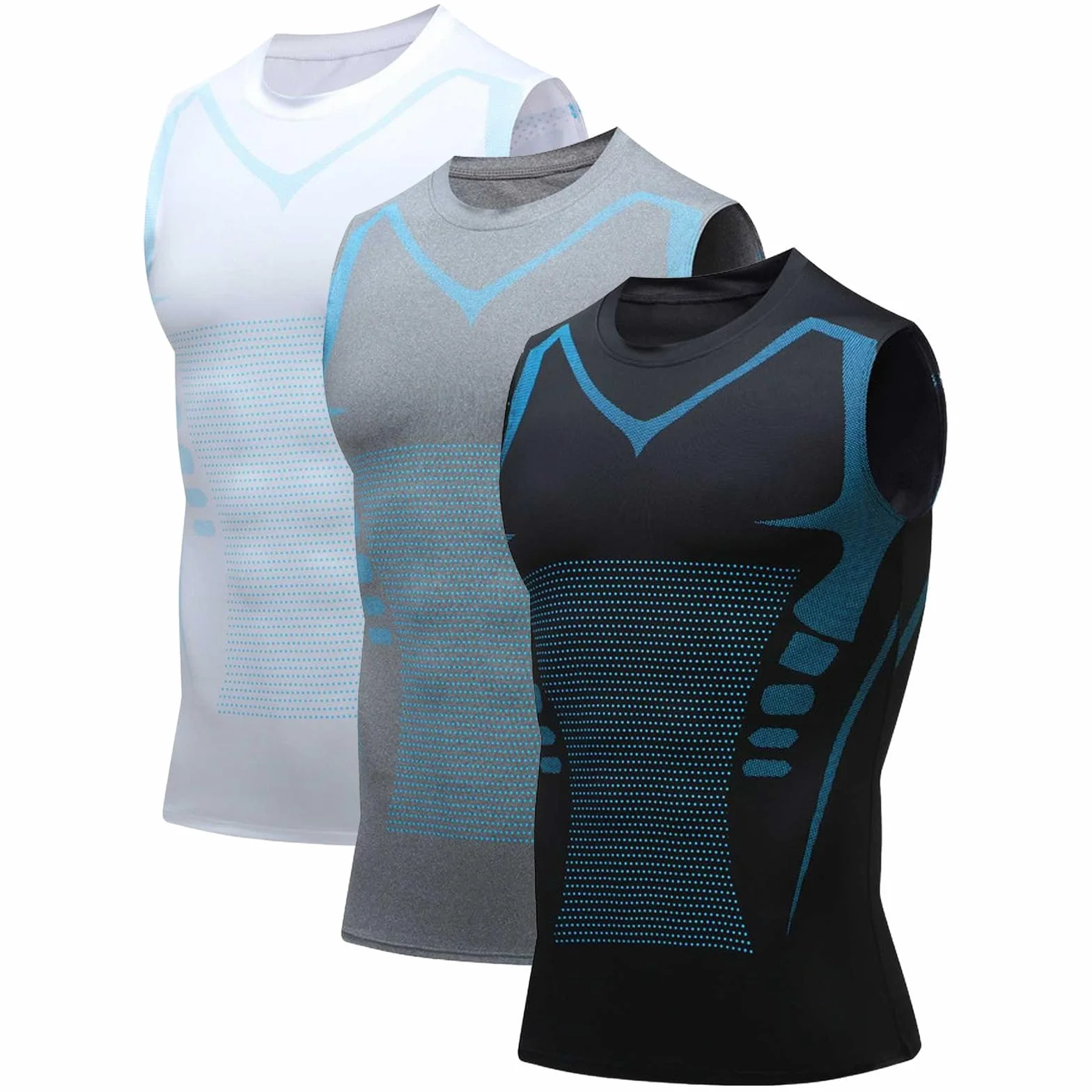 Lot de 3 Gilet de Compression Homme Débardeur de Sport Fitness Séchage Rapide Respirant