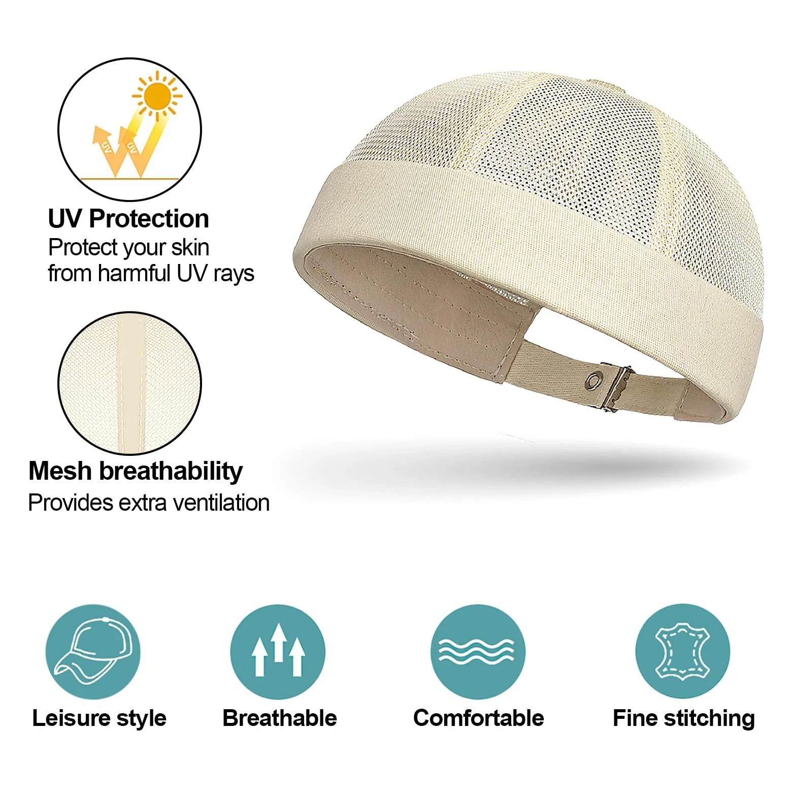 Enwokran Bonnet Docker Été Maille sans Bord Visiere Casquette Skullcap Travailleur Chapeau Réglable Casquette de Marinrier Roulé Cuff Retro Beanie Hat pour Homme