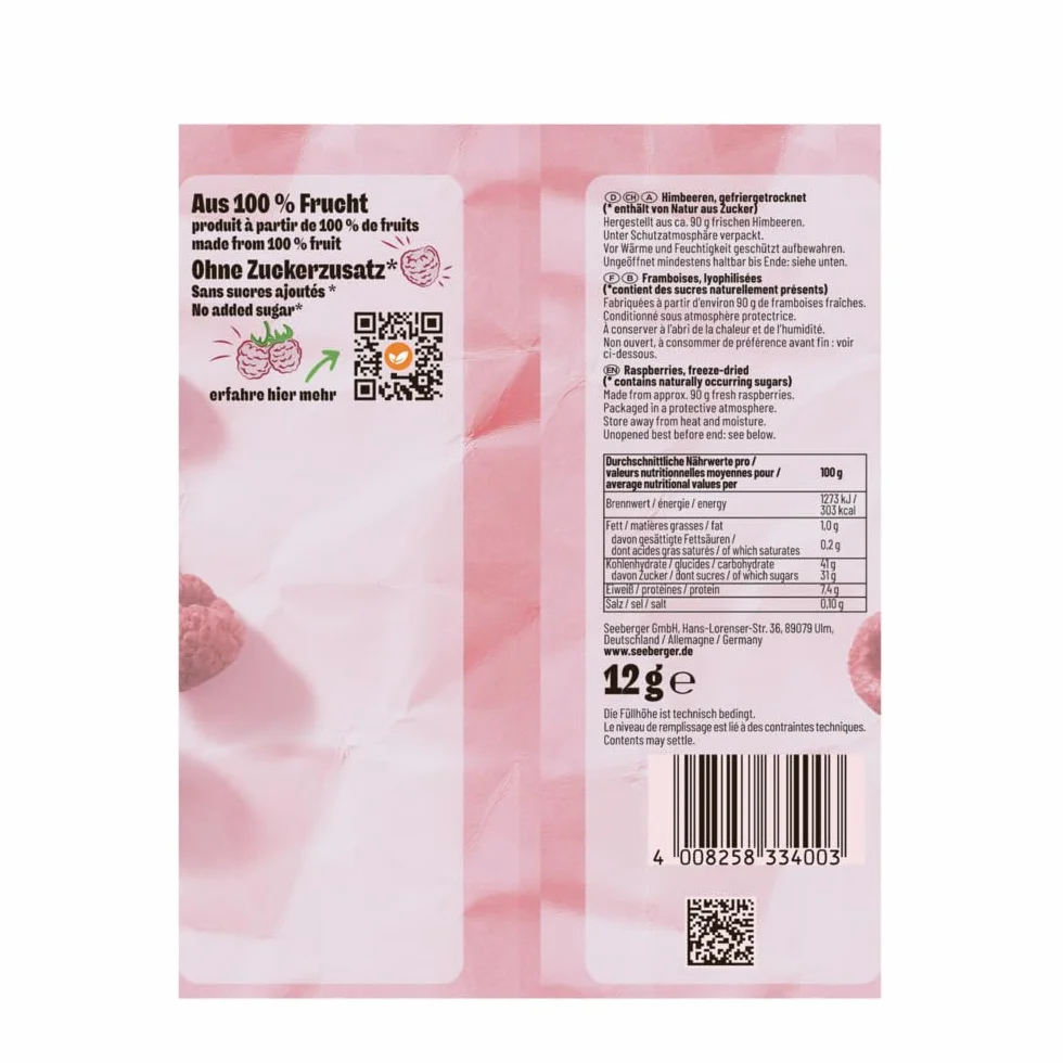 Seeberger Framboises lyophilisées, 12g
