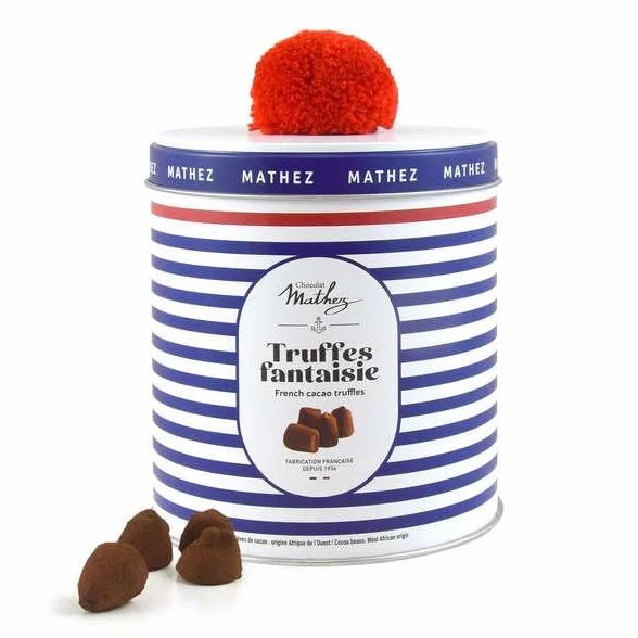 Truffes fantaisie aux éclats de caramel au beurre salé avec arôme naturel en boite métal - Boite métal de 250g