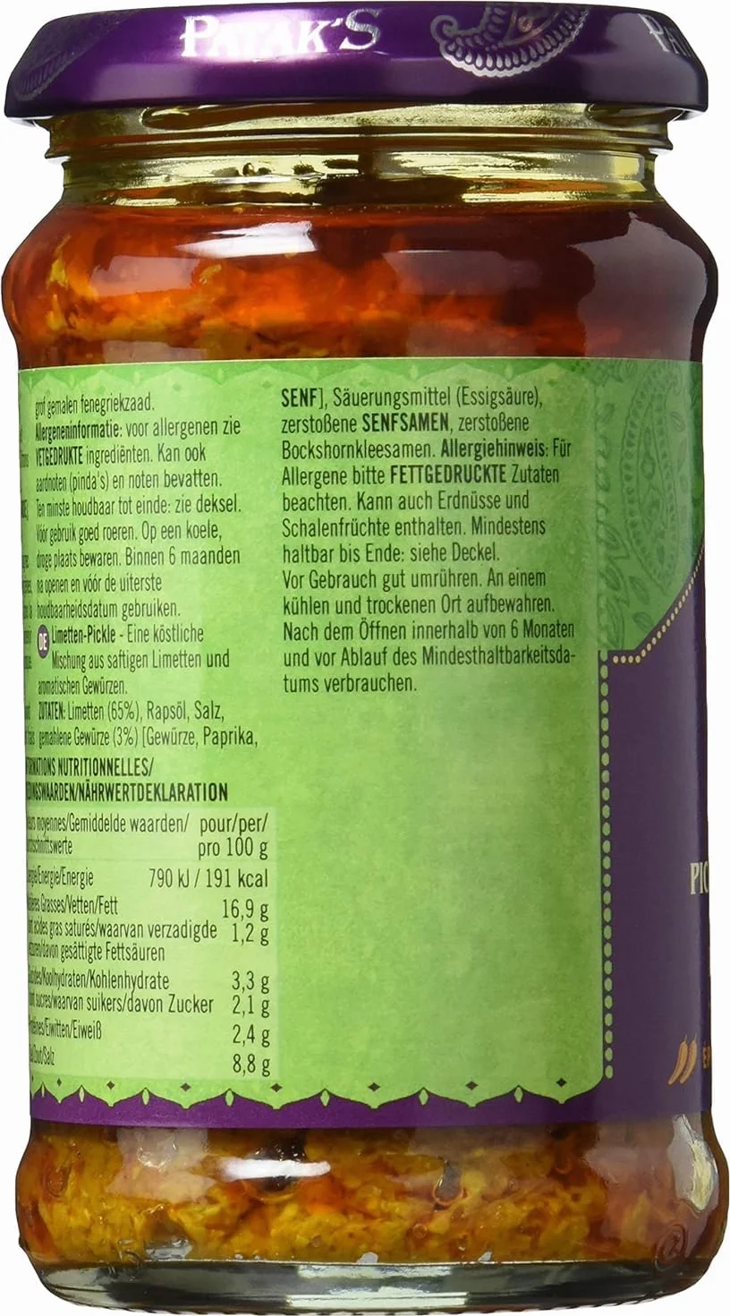 Patak's Lot de 2 cornichons à Citron Vert de Medium 283G
