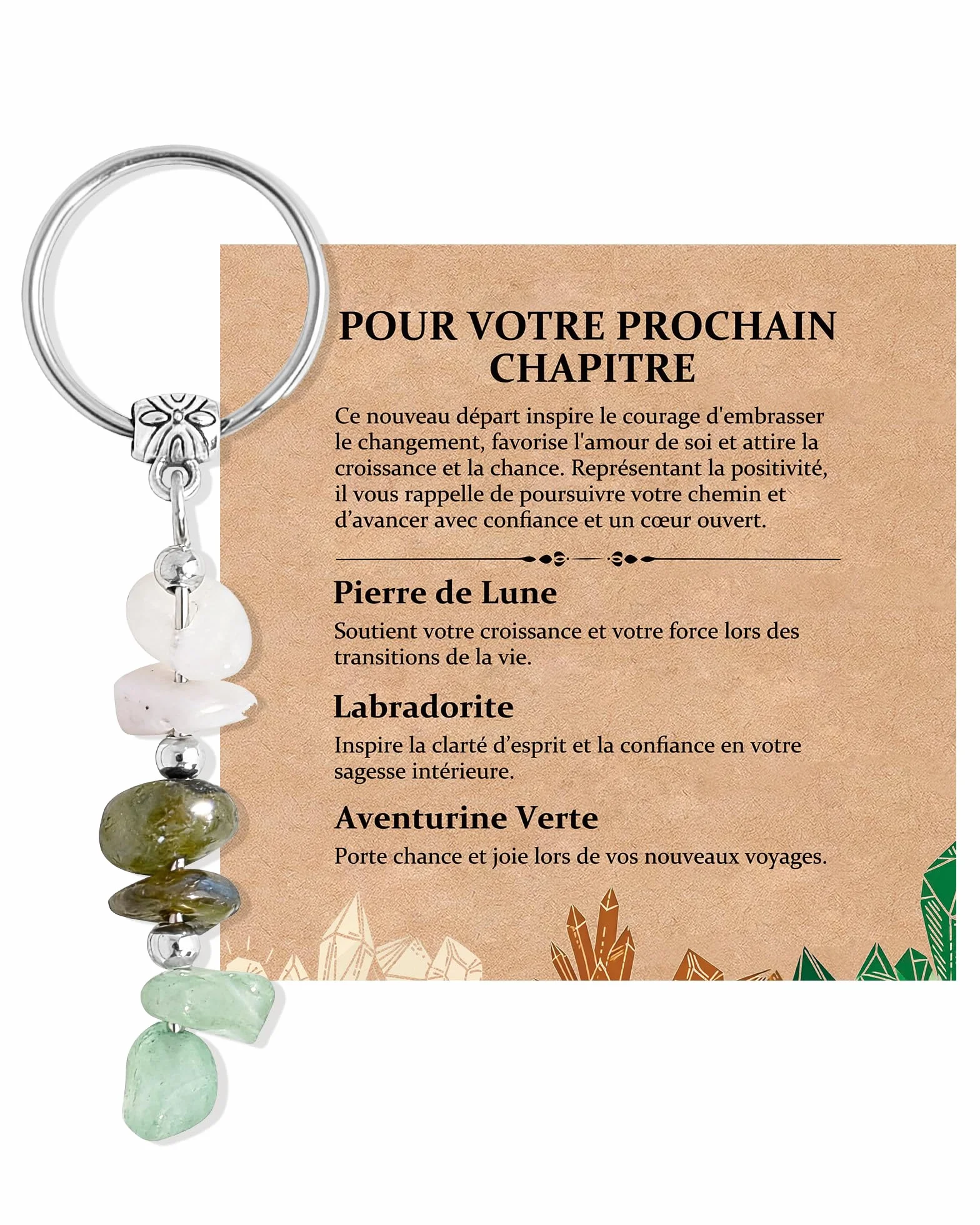 Porte Clef Femme Pierre Naturelle Seyaa Carte Inspirante Bonne Chance