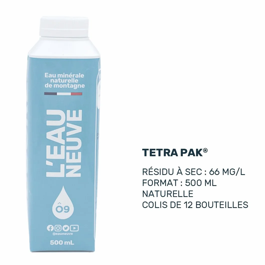 Tétra Eau Neuve Bleue 12 Bouteilles x 50cl | Eau minérale naturelle naturellement pure à la source de Pédourès