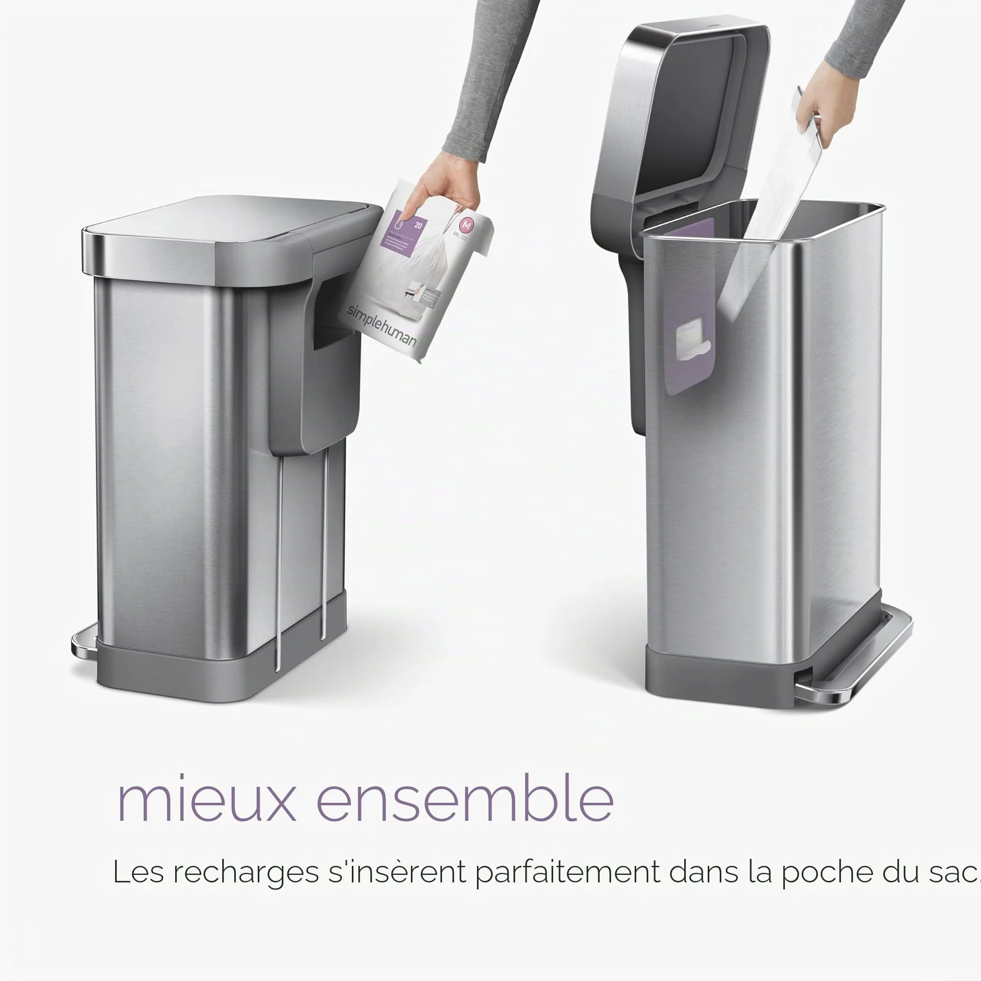 simplehuman CW0261 code M, sacs poubelle sur mesure, 3 x paquet de 20 (60 sacs), plastique blanc