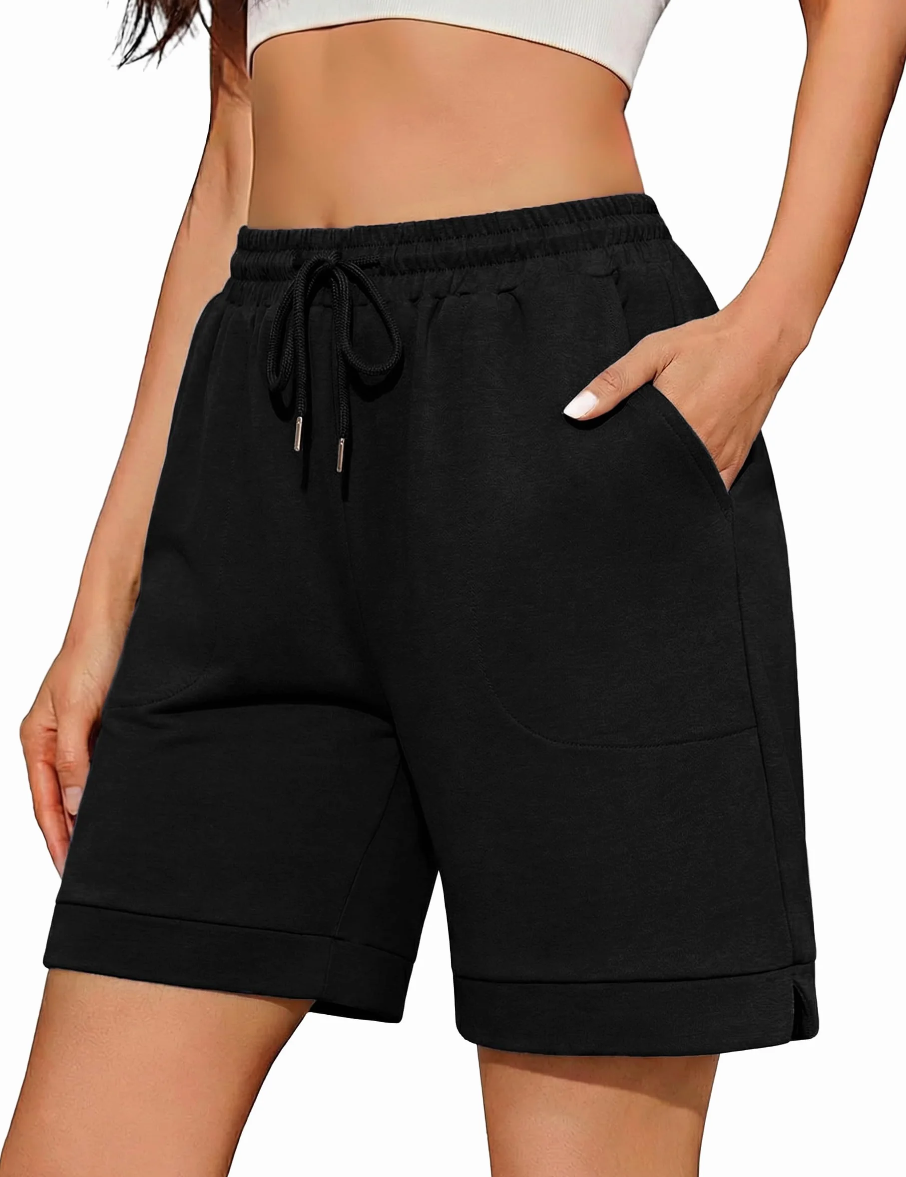 Aseniza Short Sport Femme Baggy Bermuda Shorts Yoga Coton Été Confortable Léger Tennis Course Serrage Poche