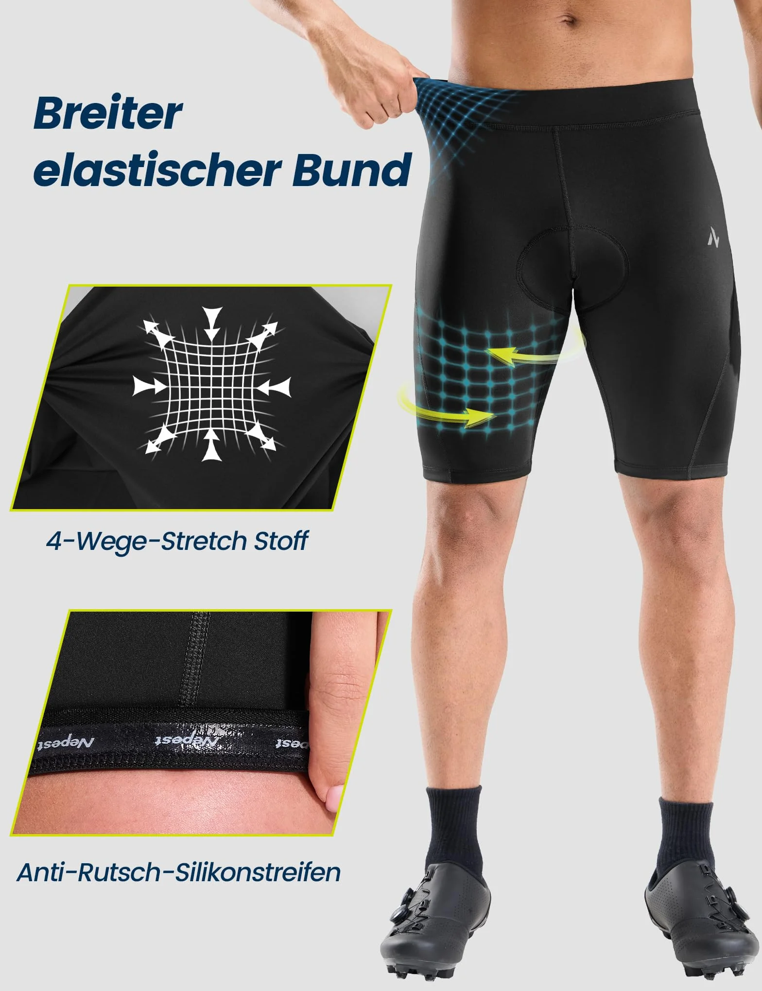 Short de Cyclisme pour Homme Rembourré 4D Respirant avec Poche Extensible