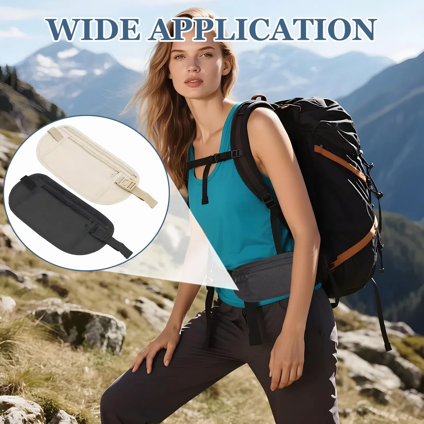 Ceinture Cache Billets Utralégère avec Blocage RFID, Sac Banane Plat Dissimulée Réglable pour Homme Femme Voyage