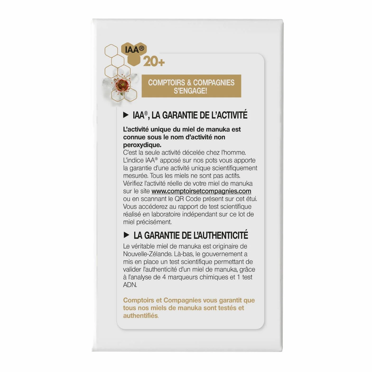 COMPTOIRS ET COMPAGNIES - Miel de Manuka Actif - IAA20+ (MGO829+) - Origine Nouvelle Zélande - 250g