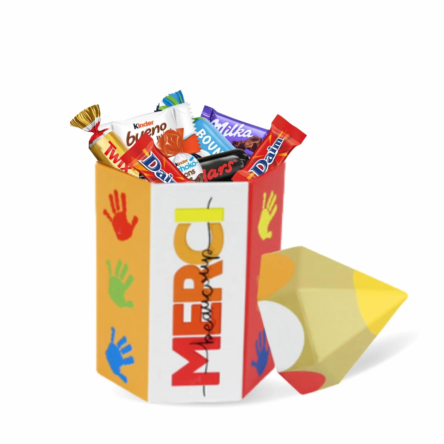 Coffret MERCI garni d'un Assortiment de 20 Chocolats MILKA, KINDER, CELEBRATIONS | Cadeau de fin d'année pour les Maîtresses, Maîtres, ATSEM & Nounous