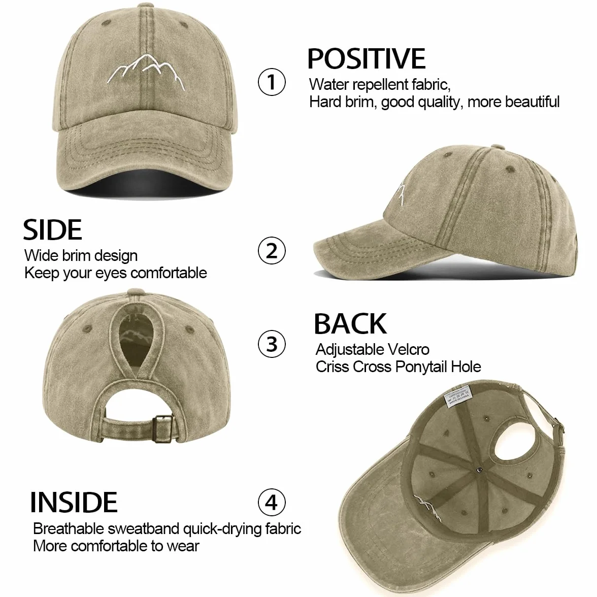 Casquette Baseball Femme Tiakay Queue de Cheval Motif Brodé Vintage Délavé Réglable Trucker Cap