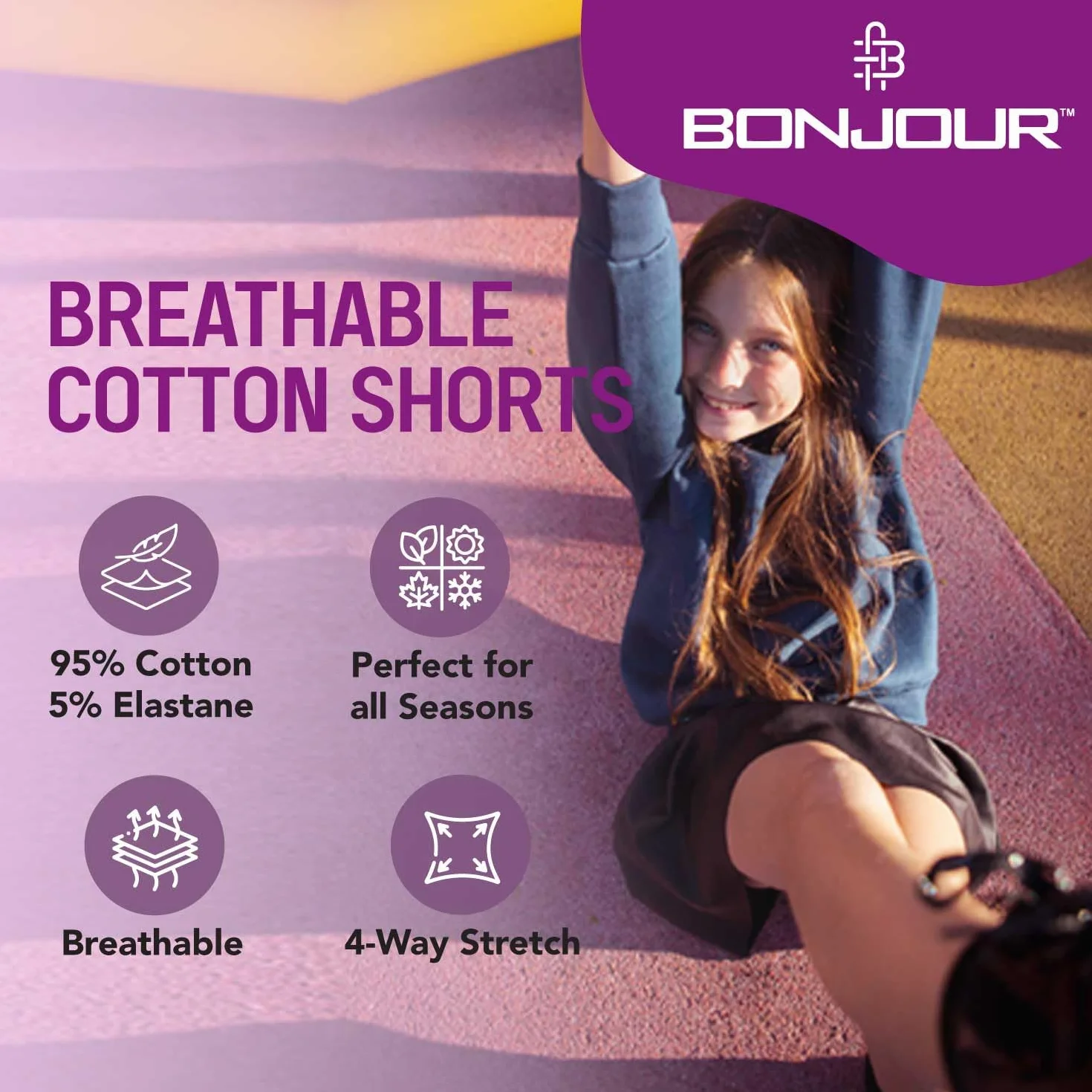 Short de danse pour filles en coton/élasthanne respirant non transparent tailles 5-13 ans