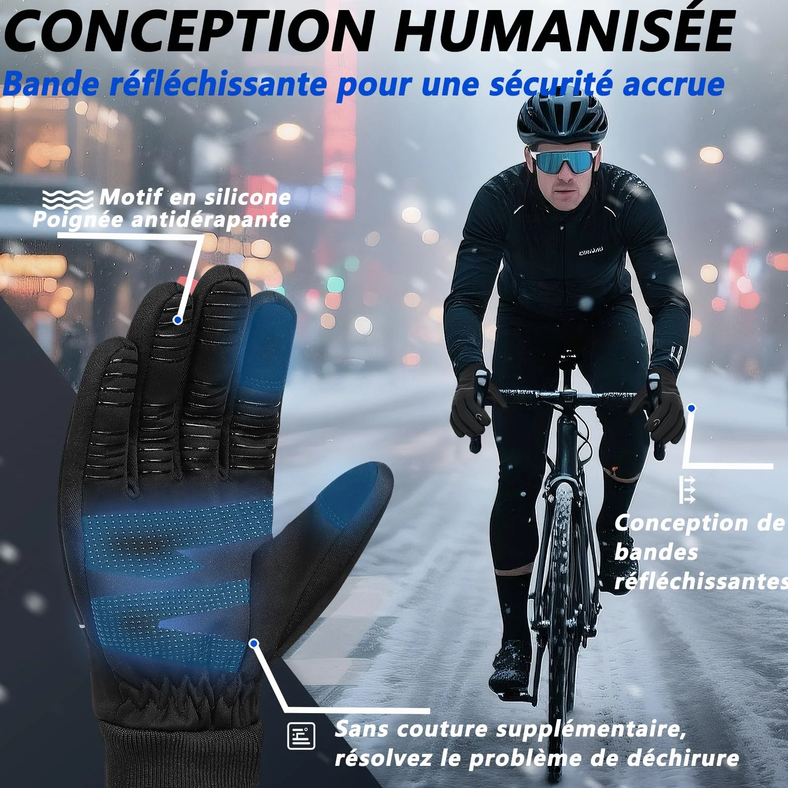 Gants Hiver Vélo imperméables écran Tactile Gel antidérapant Cyclisme Sports Plein air