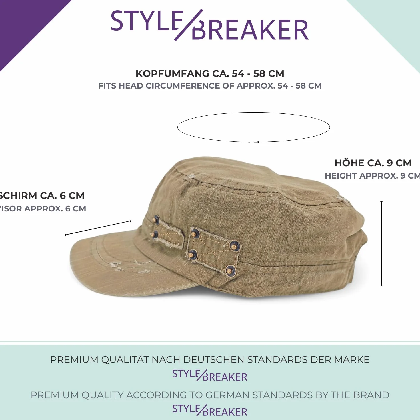styleBREAKER Casquette Militaire Unisexe Effet Usé Vintage Army réglable Coton Visière Look Usé pour Hommes et Femmes