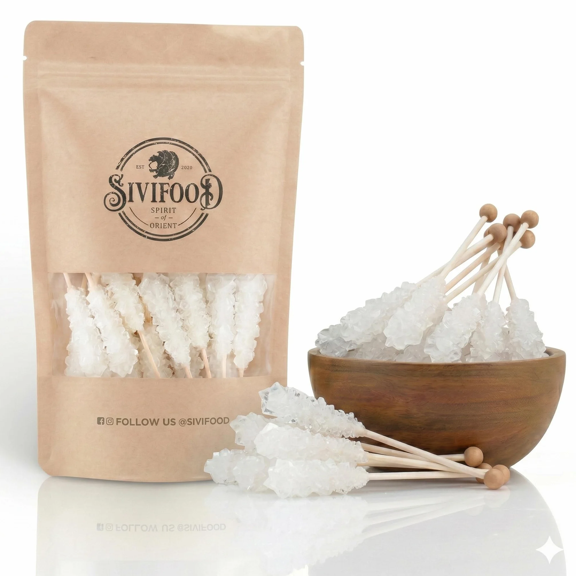 SIVIFOOD White Rock Candy Sticks Natural Pack de 25 - Bonbons de roche blanche naturelle sur un bâton pour le thé, sucre sur un bâton, bâtonnets de bonbons pour décoration, sucre cristal de Noël