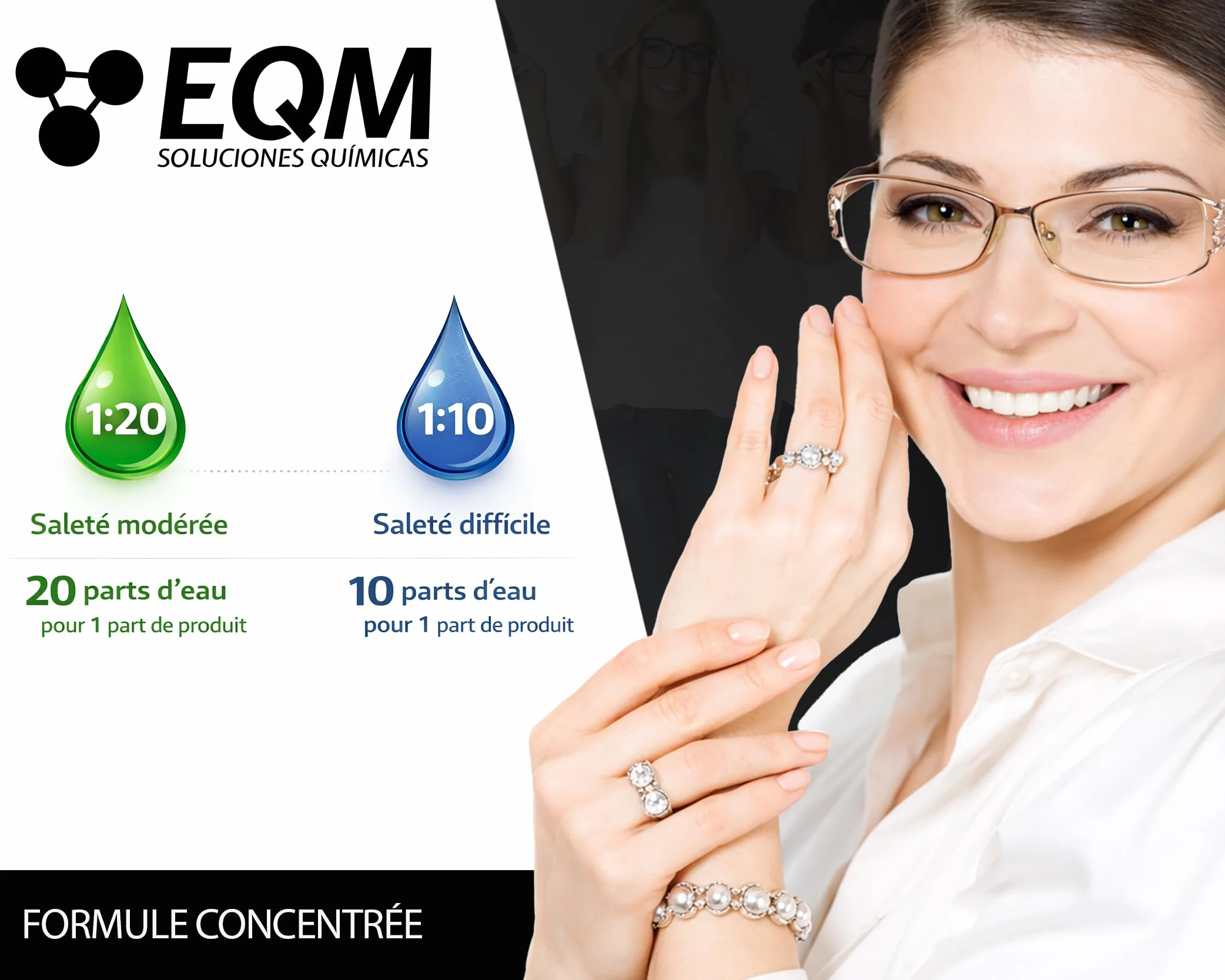 EQM Liquide Nettoyant Concentré Ultrasons Métaux Acier Bijoux Lunettes Argent Prothèses Dentaires