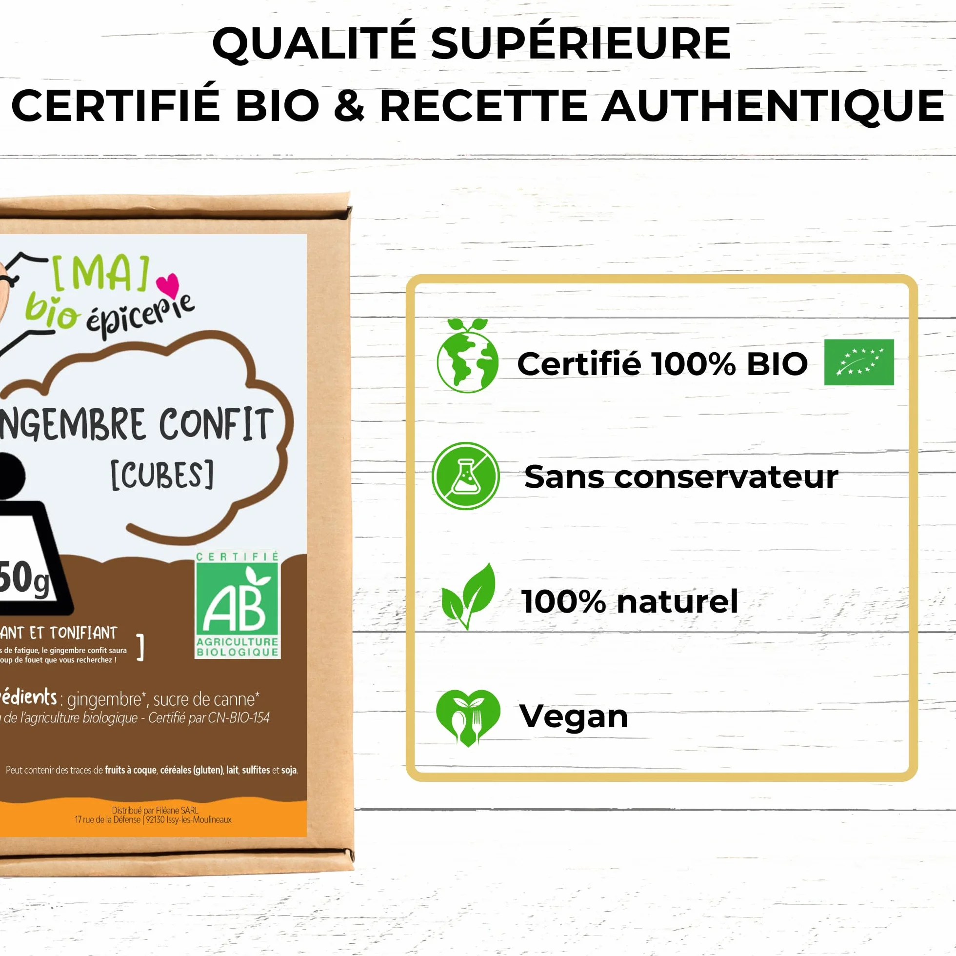 Gingembre confit BIO en cubes 1850 g – Sachet vrac – Format familial