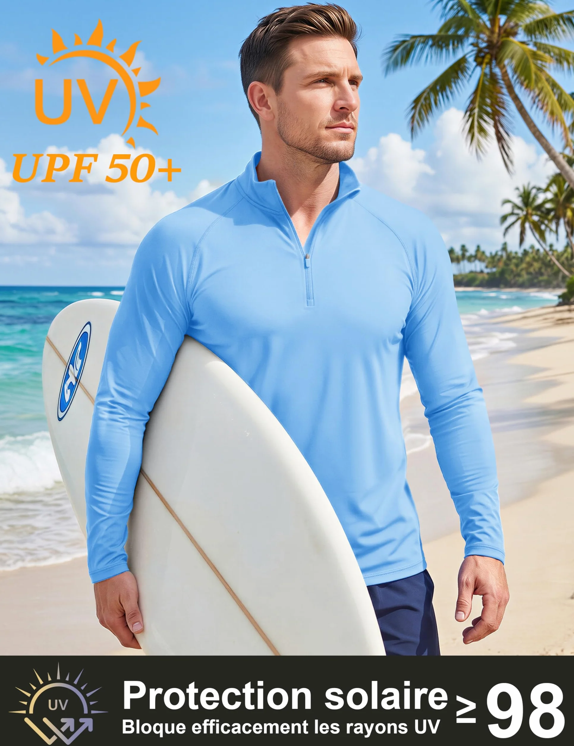 MAGCOMSEN T-Shirt Manches Longues Homme 1/4 Zip Anti-UV Running Fitness Séchage Rapide